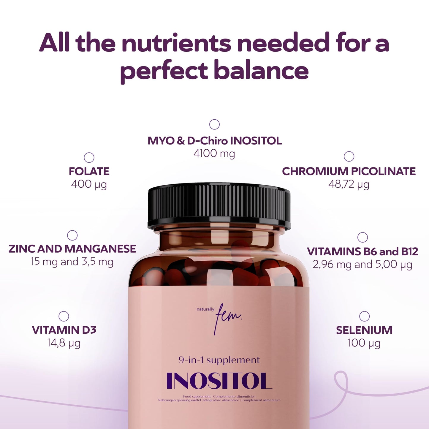 Inositol Myo & D-Chiro 4100MG Vegan Capsules, Metabolic Function, Hormonal Balance and Psychological Function, 9-in-1 Inositol, Folate 5-MTHF, Chromium, Zinc, VIT B6, B12 & D3