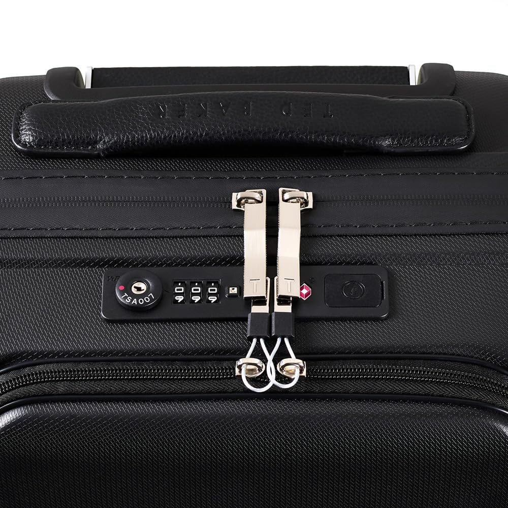 Ted Baker Flying Colours Small Trolley Spinner Suitcase with Front Pocket and USB Smart Feature, Black