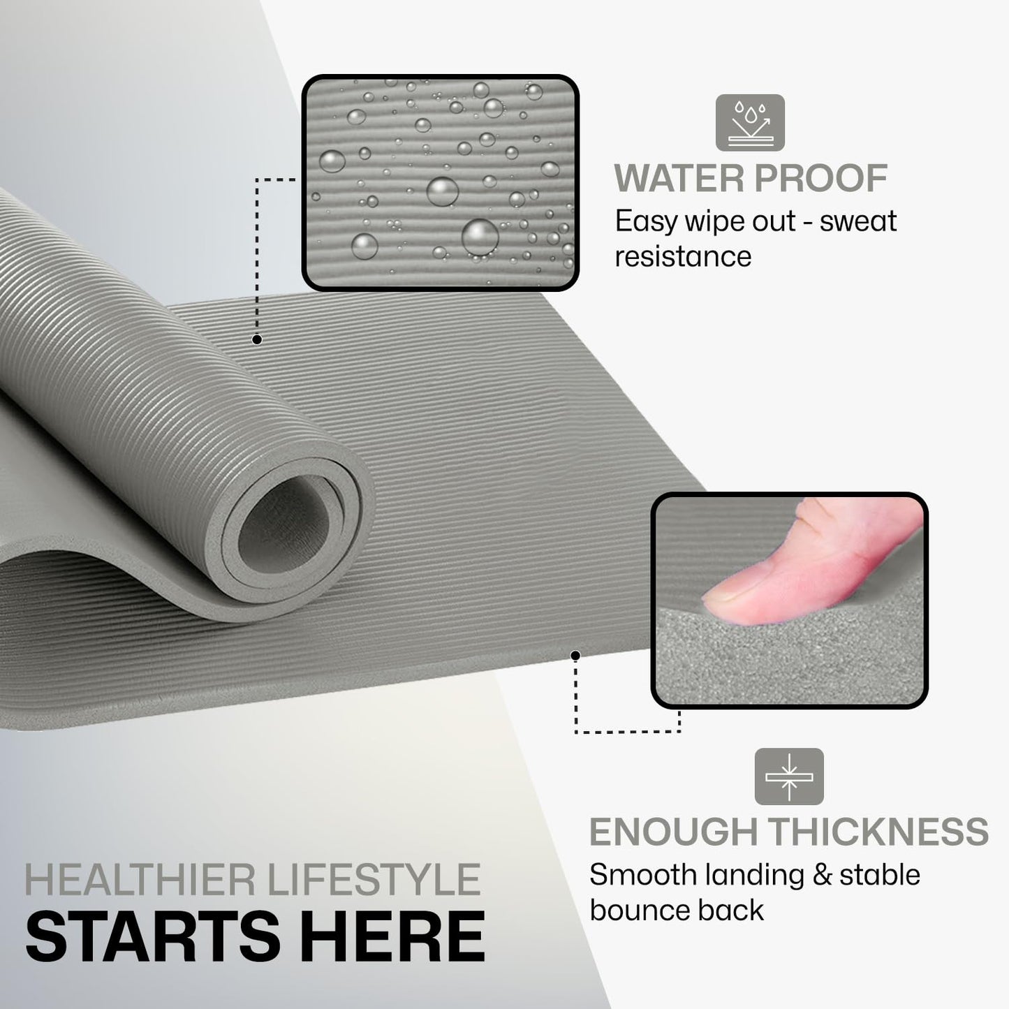 Xn8 Sports Yoga mat 15mm Thick NBR Exercise Mat - Non-Tearable Pilates Mat with Extra Carry Strap- Lightweight Yoga Mats for Women Men for Aerobics, Lunges, Planks Indoor & Outdoor 61x20x1.5 cm
