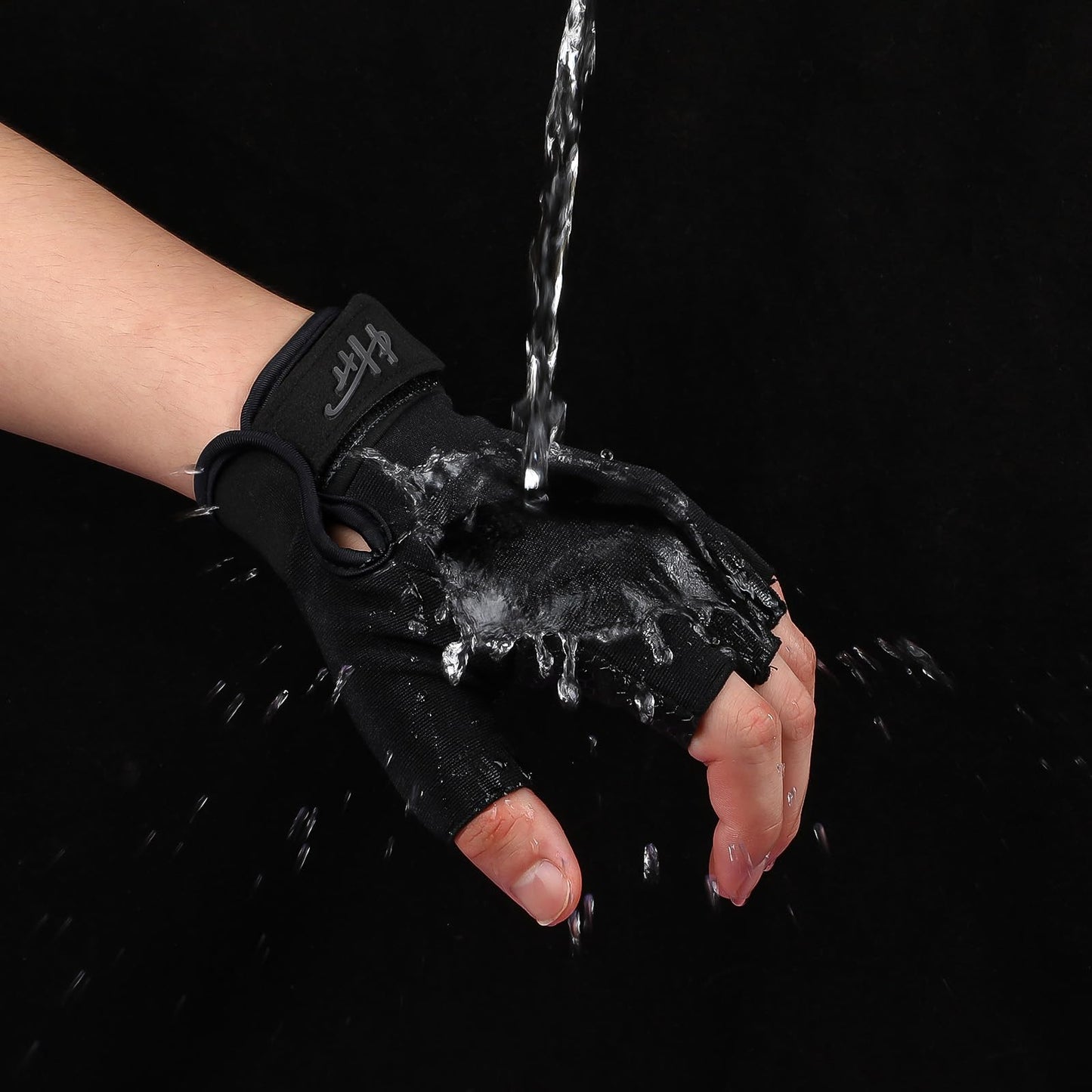Fingerless Gloves Fishing Gloves Water Anti-Slip Sun Protection Gloves Performance Adjustable Gloves for Men Women Kayaking Paddling Climbing Biking Sailing Training Sport Fitness (Black, M)