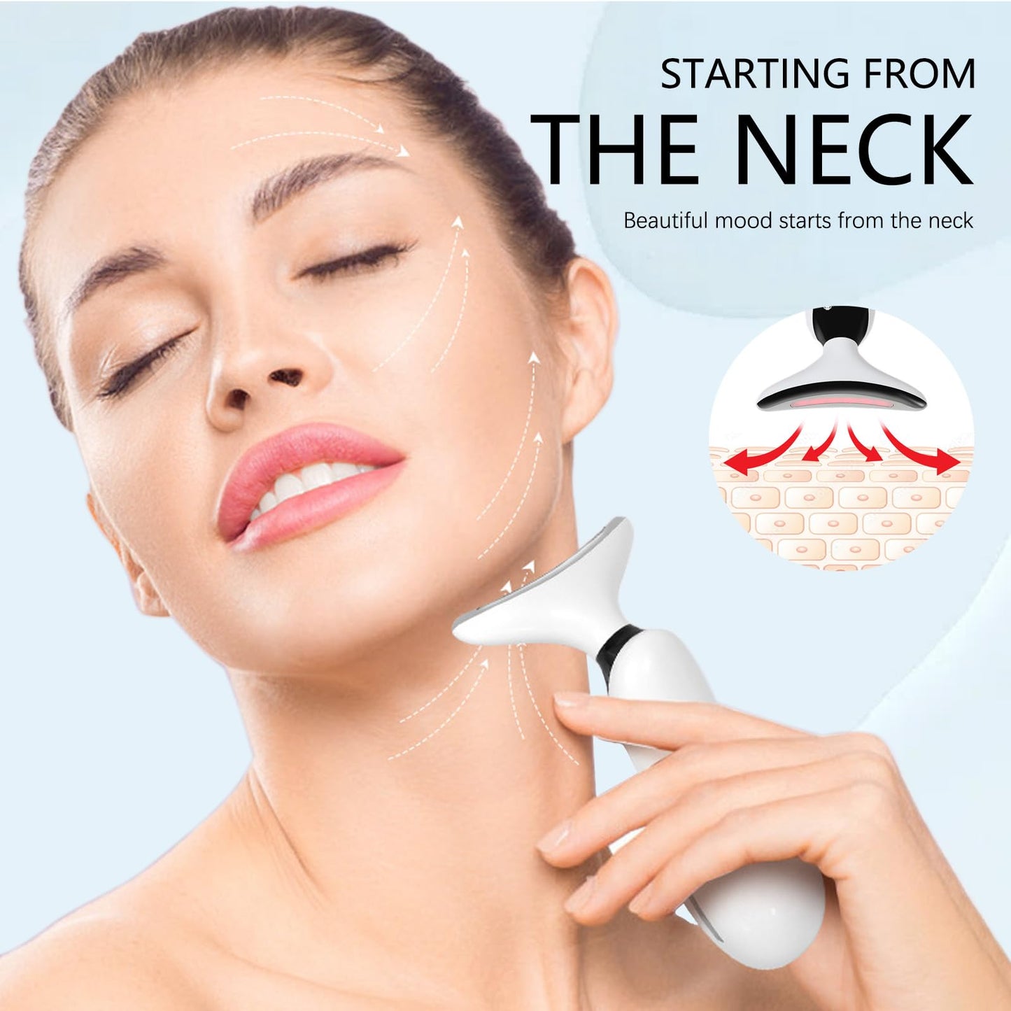 Face Massager, Facial Lifting Device, Anti-Aging Neck Eye with 7 Colors 3 Modes, Skin Care, Anti-Wrinkle Device for Slimming Face【White】