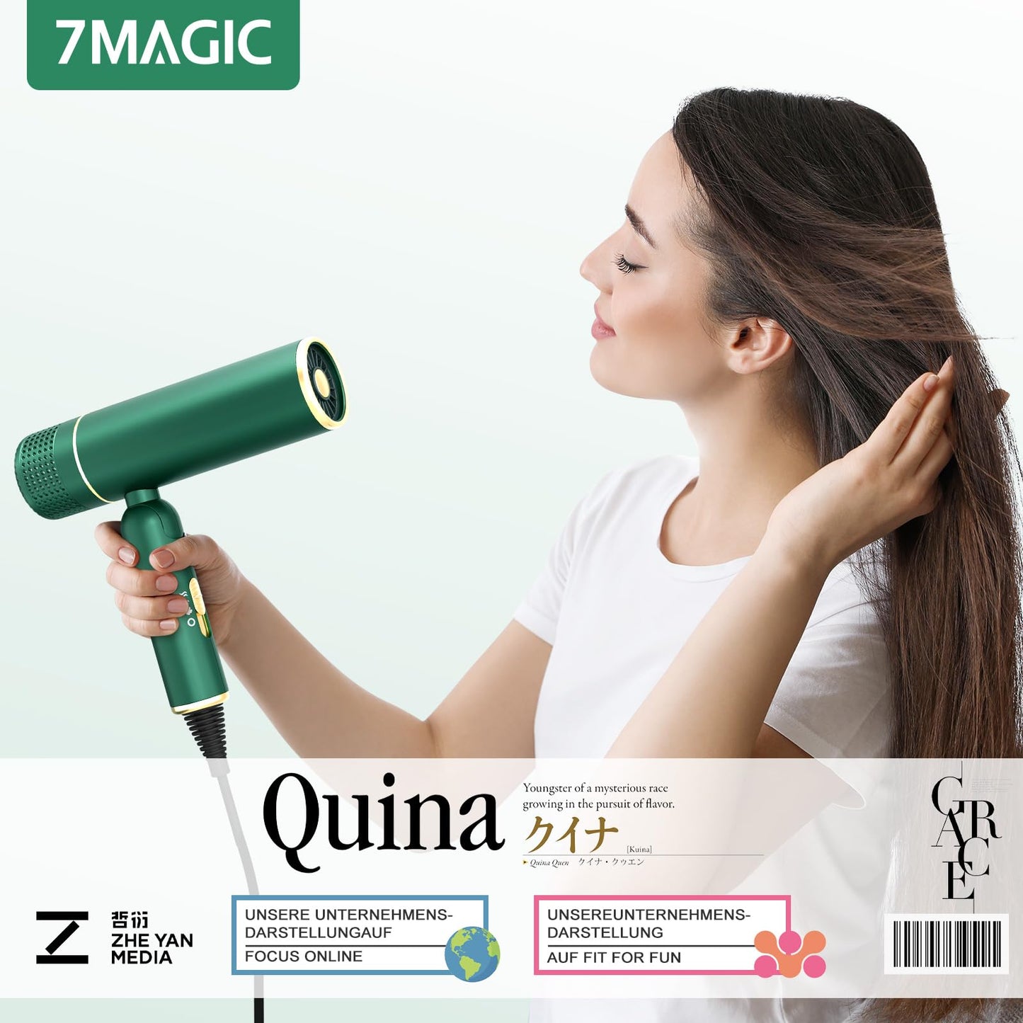 7MAGIC Travel Ionic Hair Dryer, Lightweight Foldable Blow Dryer with Diffuser for Curly Hair & Constant Temperature Care, Anti-Hair Suction Technology Hairdryers for Women, Green