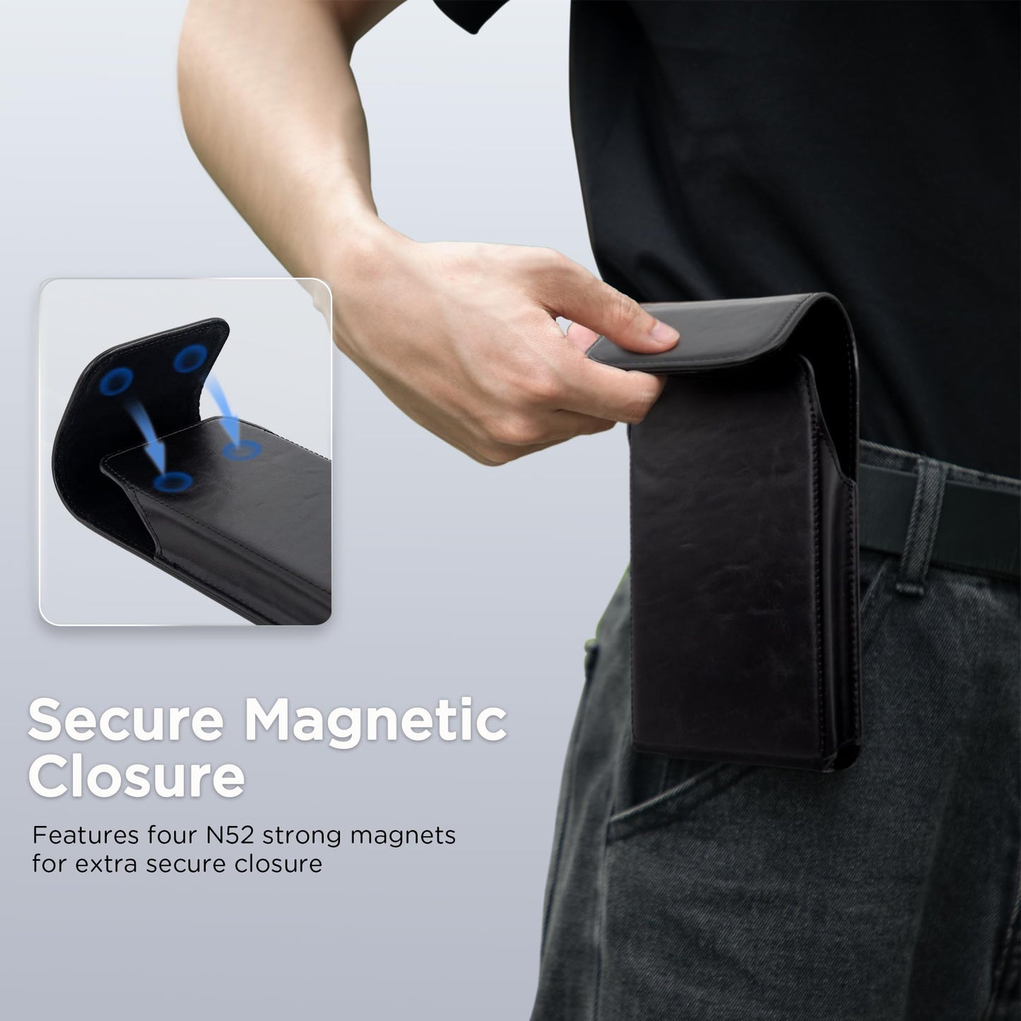 INGIDO Holster for iPhone 16, 16 Pro, iPhone 15, 15 Pro, 14, 14 Pro, 13, 13 Pro, 12, 12 Pro, 11, Galaxy S25, S24, S23, S22, Premium Leather Pouch with Belt Clip Phone Holster Belt Case, Black -M