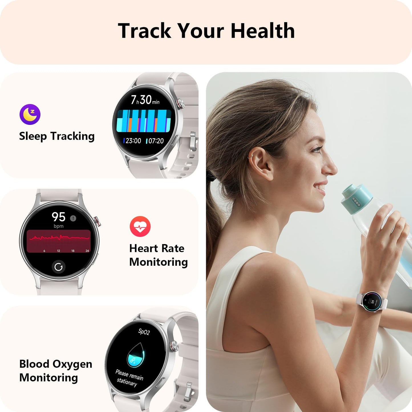 aeac Smart Watch for Women, AMOLED Ultra-Clear Screen Activity Trackers with Heart Rate/Sleep/SpO2 Monitor, Smartwatch for iPhone/Samsung/Android, 110+ Sport Modes Waterproof Fitness Watch (Gray)