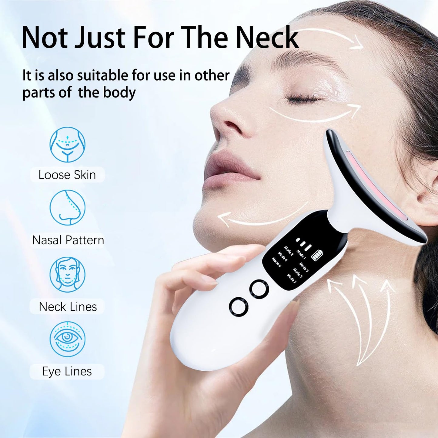 Face Massager, Facial Lifting Device, Anti-Aging Neck Eye with 7 Colors 3 Modes, Skin Care, Anti-Wrinkle Device for Slimming Face【White】