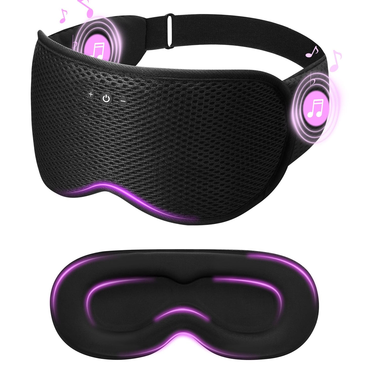 Bluetooth Sleep Mask with Removable 3D Contoured, Music Eye Mask for Sleep, Sleeping Headphones with Ultra-Thin Stereo Speakers for Side Sleepers, Perfect Tech Gifts