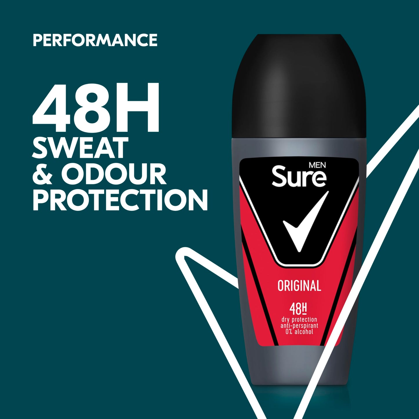 Sure Men Original Anti-Perspirant Roll On Men's Deodorant with MotionSense technology for 48 hour protection against sweat and odour 6x 50 ml