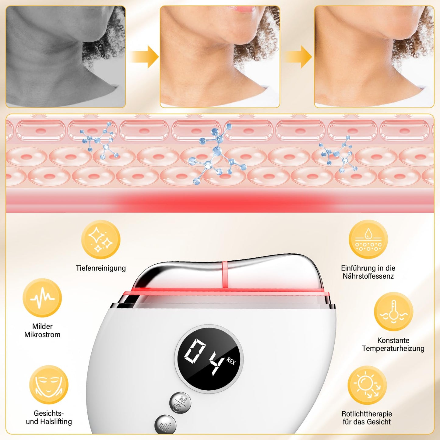 Ehomfory EMS Gua Sha, Face Massager Gua Sha Electric with Smart 3 Modes Anti-Wrinkle Beauty Device, EMS Face Massage with Vibration & Heat for Face Tightening, Anti Wrinkles, Anti Ageing