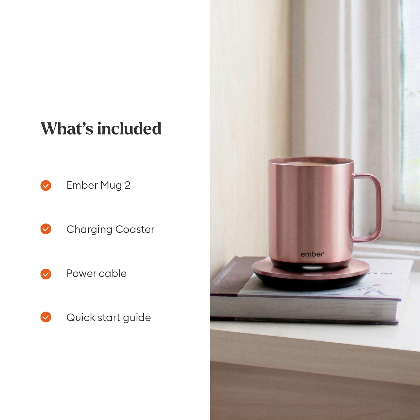 Ember Temperature Control Smart Mug 2-295 ml App-Controlled and Rechargeable Heated Coffee Mug with Intelligent LED Display, 1.5-hr Battery Life and Improved Design, Rose Gold