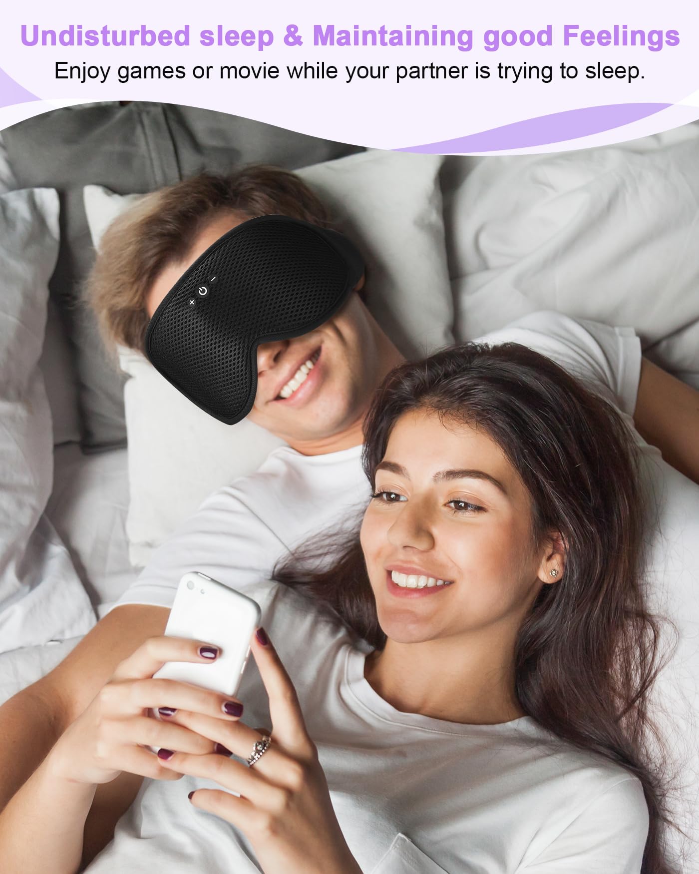 Bluetooth Sleep Mask with Removable 3D Contoured, Music Eye Mask for Sleep, Sleeping Headphones with Ultra-Thin Stereo Speakers for Side Sleepers, Perfect Tech Gifts