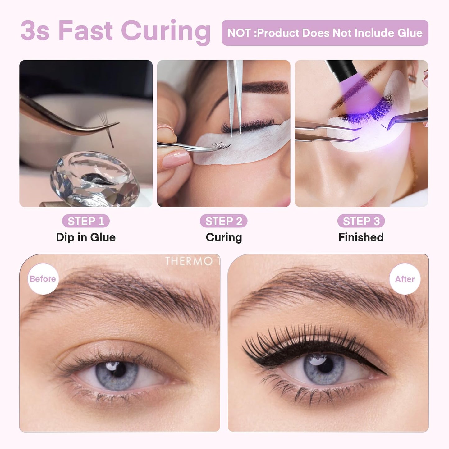 Lmaqfum UV Lash Light for Eyelash Extensions- Curing UV Eyelash Glue, 5W UV Lash Nail Tech Glue Lamp with Foot Pedal Control, Glue Cured in 2-3 Seconds, 10 Eye Patch+Goggles, Adjustable Spot Size