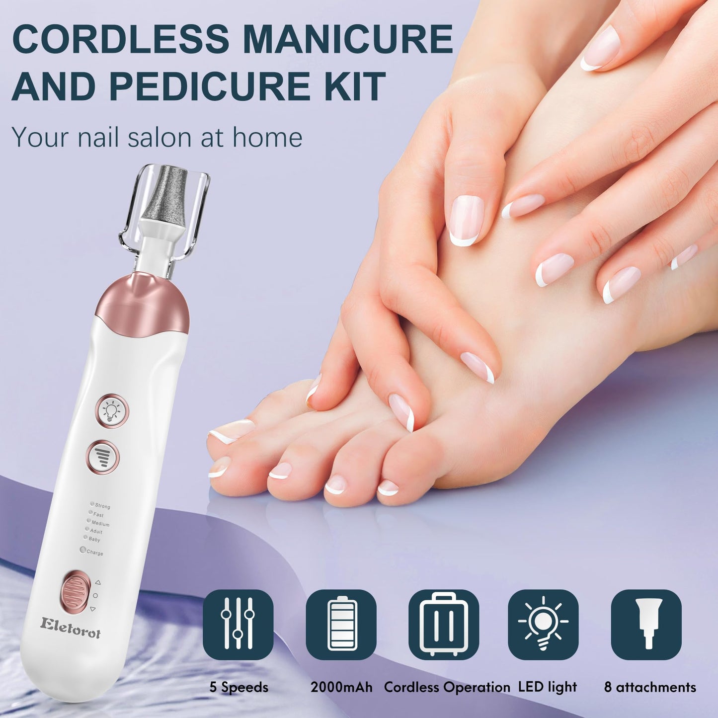 Eletorot Manicure and Pedicure Set for Feet Women, Mothers Day Gifts for Mum, Cordless Electric Nail Files, Rechargeable Nail Drill, Electric Toenail File for Thick Nails Cuticles Hard Skin Remover