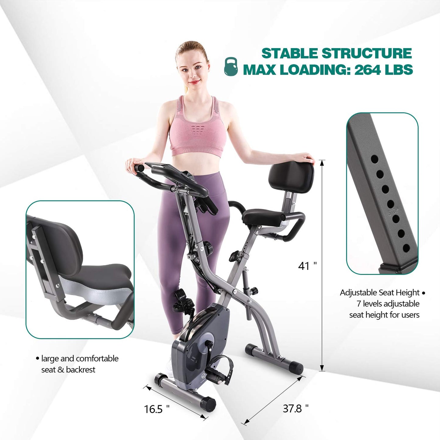 Folding Exercise Bike with 10-Level Adjustable Magnetic Resistance | Upright and Recumbent Foldable Stationary Bike is The Perfect Workout Bike for Home Use for Men, Women (Grey)