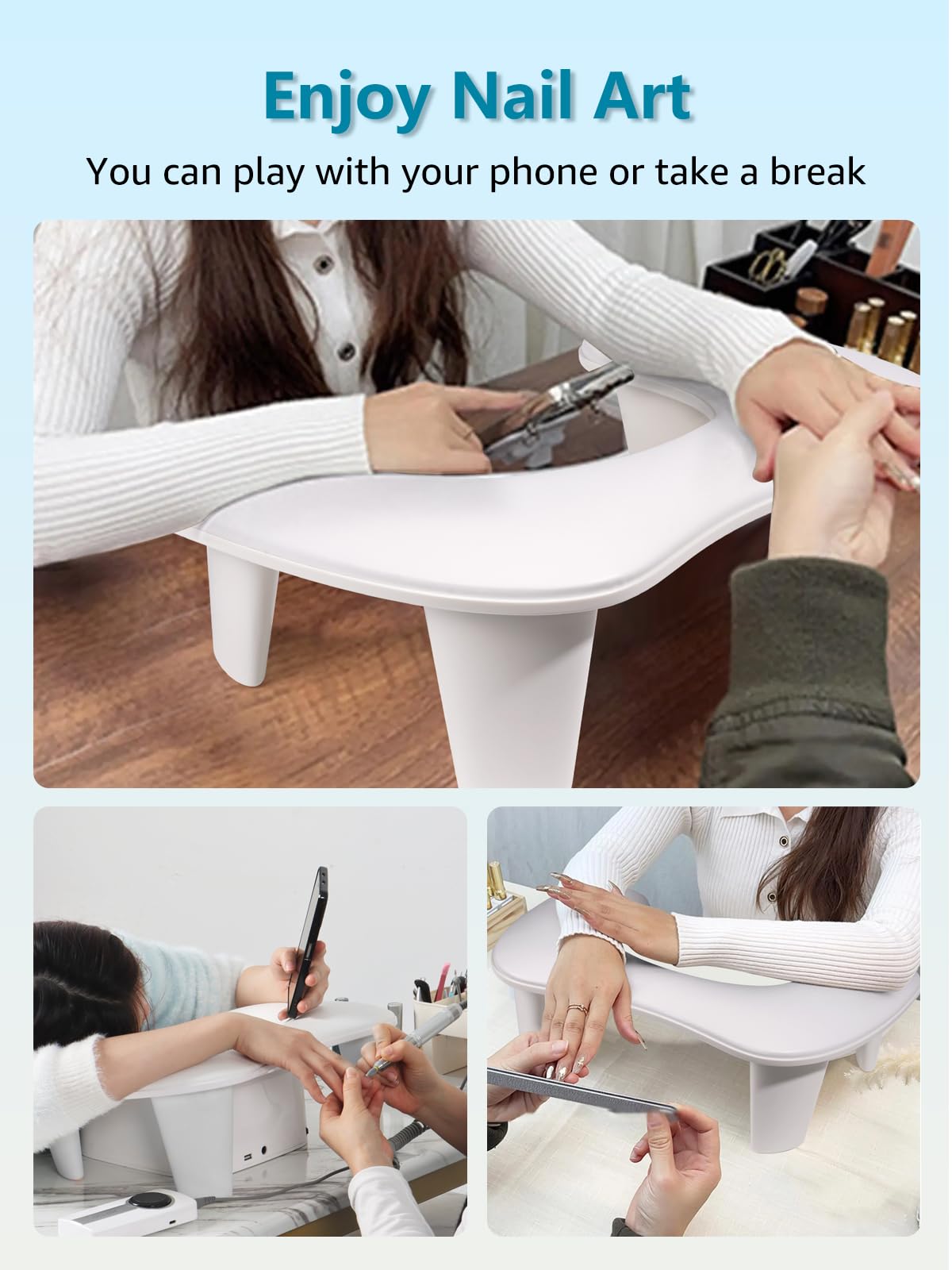 Deciniee Nail Arm Rest Manicure Hand, U-shaped Arm Rest for Nails Nail Art Tools - Hand Rest for Nails for Nail Table Desk - Nail Hand Rest Nail Tech Supplies for Nail Technician Salon - White