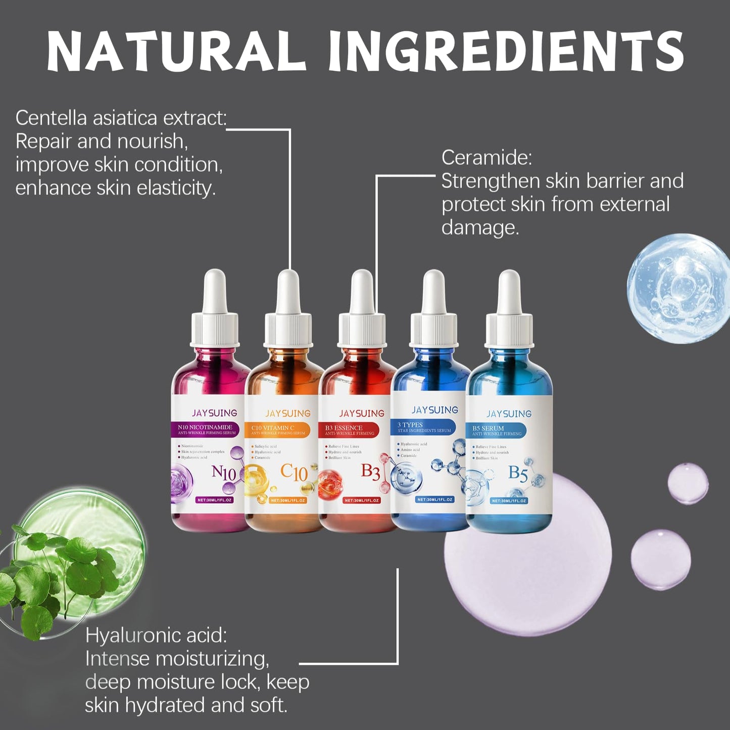 Face Serum Set - Beauty Gift Set for Her, Skin Care Gift Set, Facial Serum Set, 5-in-1 Face Care Set for Women with N10 Nicotinamide, C10 Vitamin C, B3, B5, and 3-in-1 Serums (30ml Each)