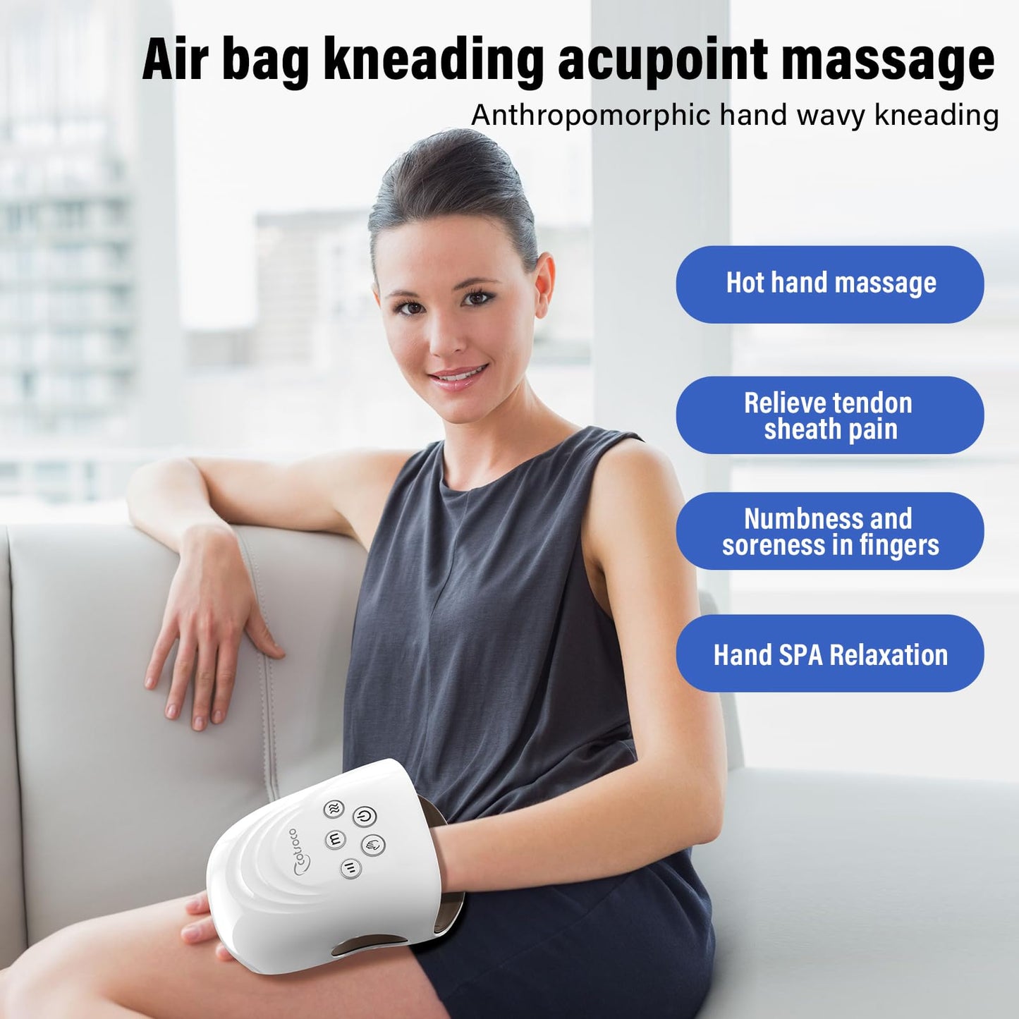 cotsoco Hand Massager for Arthritis and Carpal Tunnel with Heat and Compression, Gifts for Mom,Birthday Gifts for Women, White