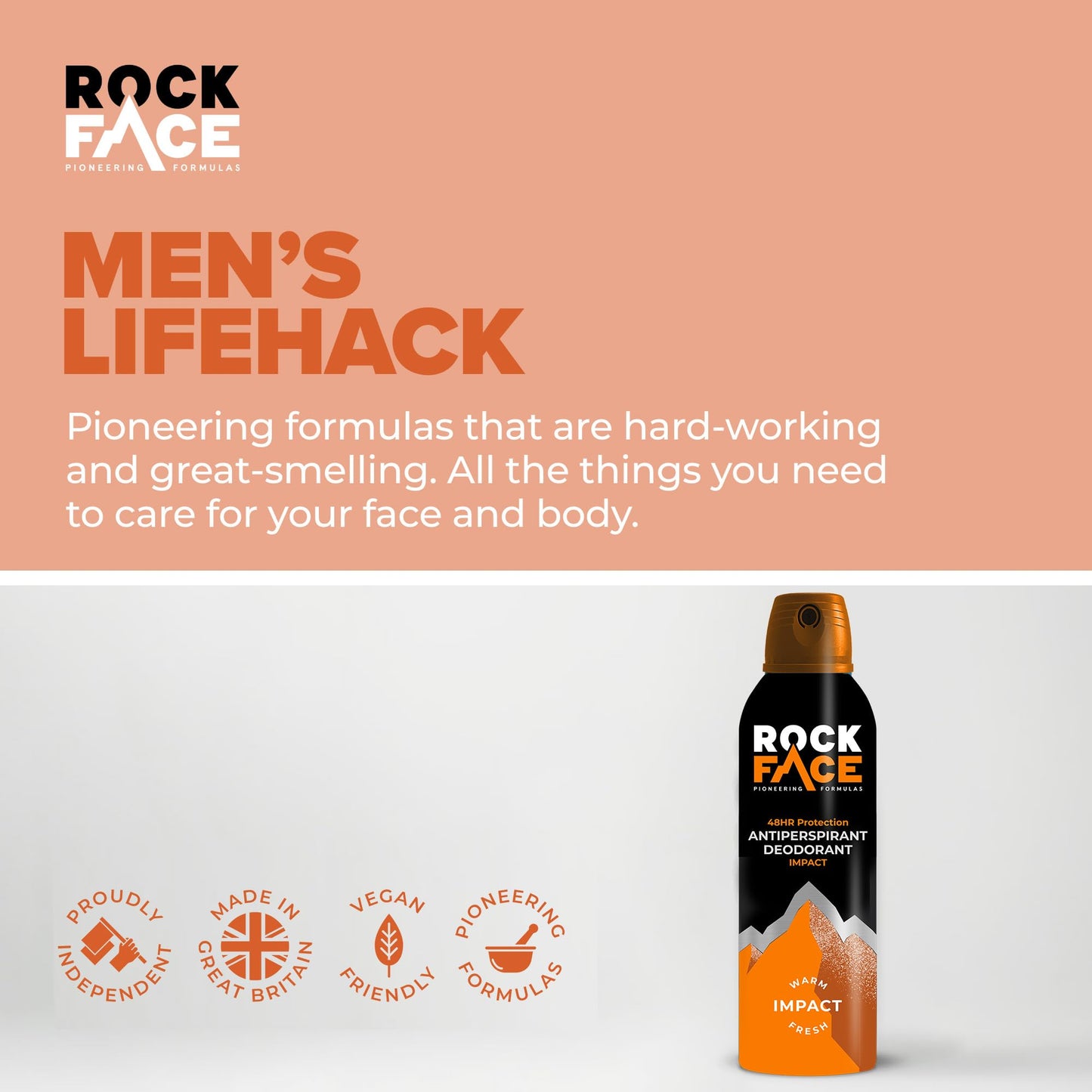 Rock Face Antiperspirant Deodorant for Men - Impact Ginger & Amber Scent, 200ml Spray, 48 Hour Protection, Non-Staining, Multipack of 6