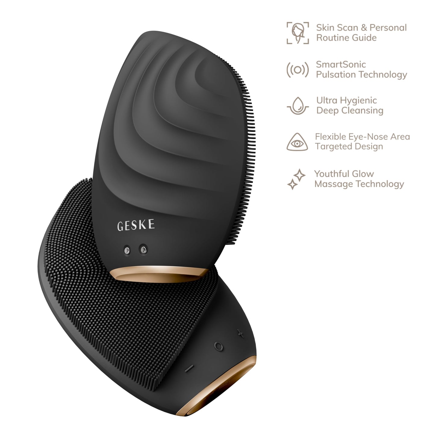 GESKE SmartAppGuided™ Sonic Facial Brush 5 in 1 | vibrating electric facial cleansing brush | soft silicone brush | professional facial cleanser | skin cleanser & exfoliator | face massager