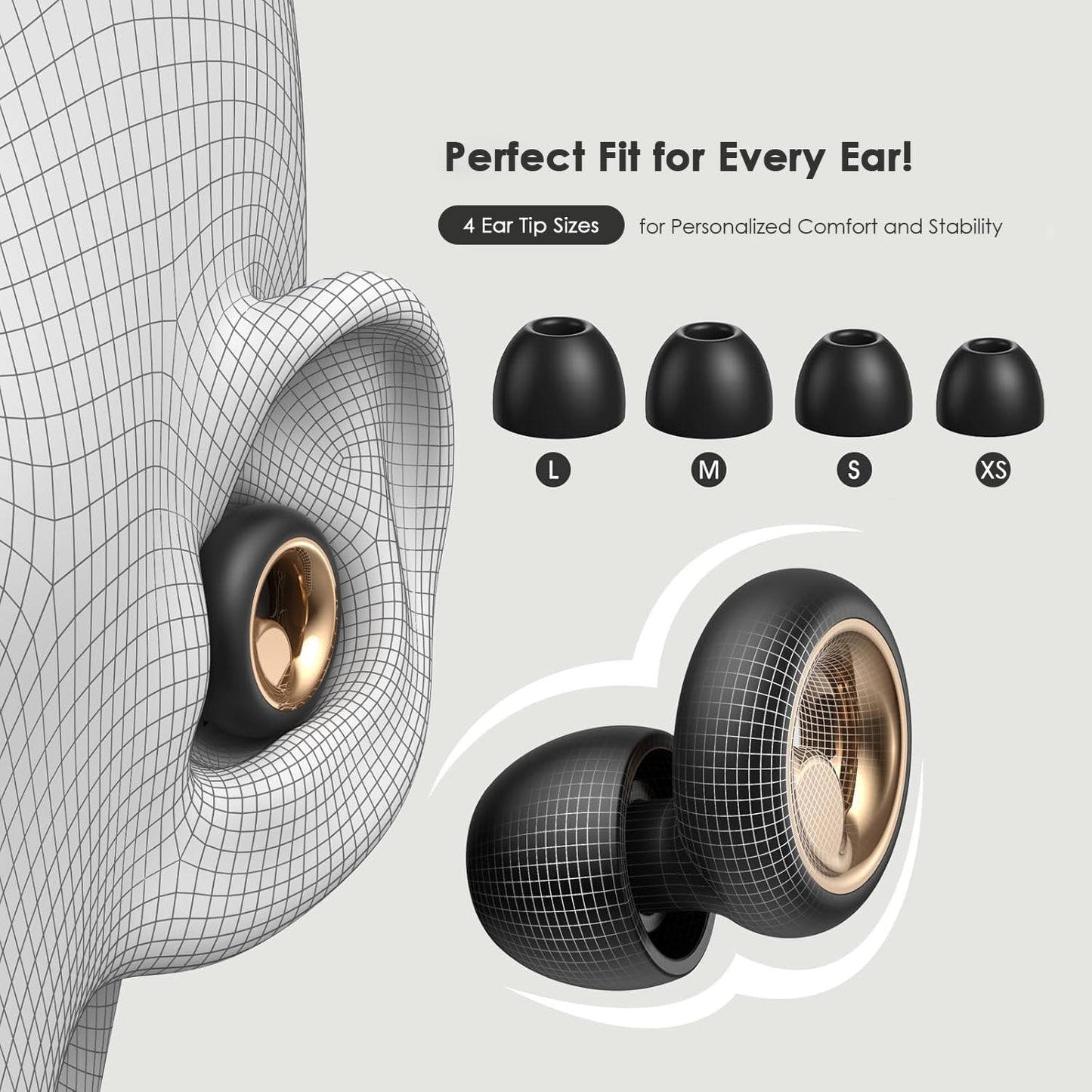 Ear Plugs for Sleep Noise Cancelling,45dB Soft and Reusable Silicone Earplugs for Hearing Protection with 8 Ear Tips in Four Sizes (XS, S, M, L),for Noise Reduction (Black, 4 Sizes (1 Set))