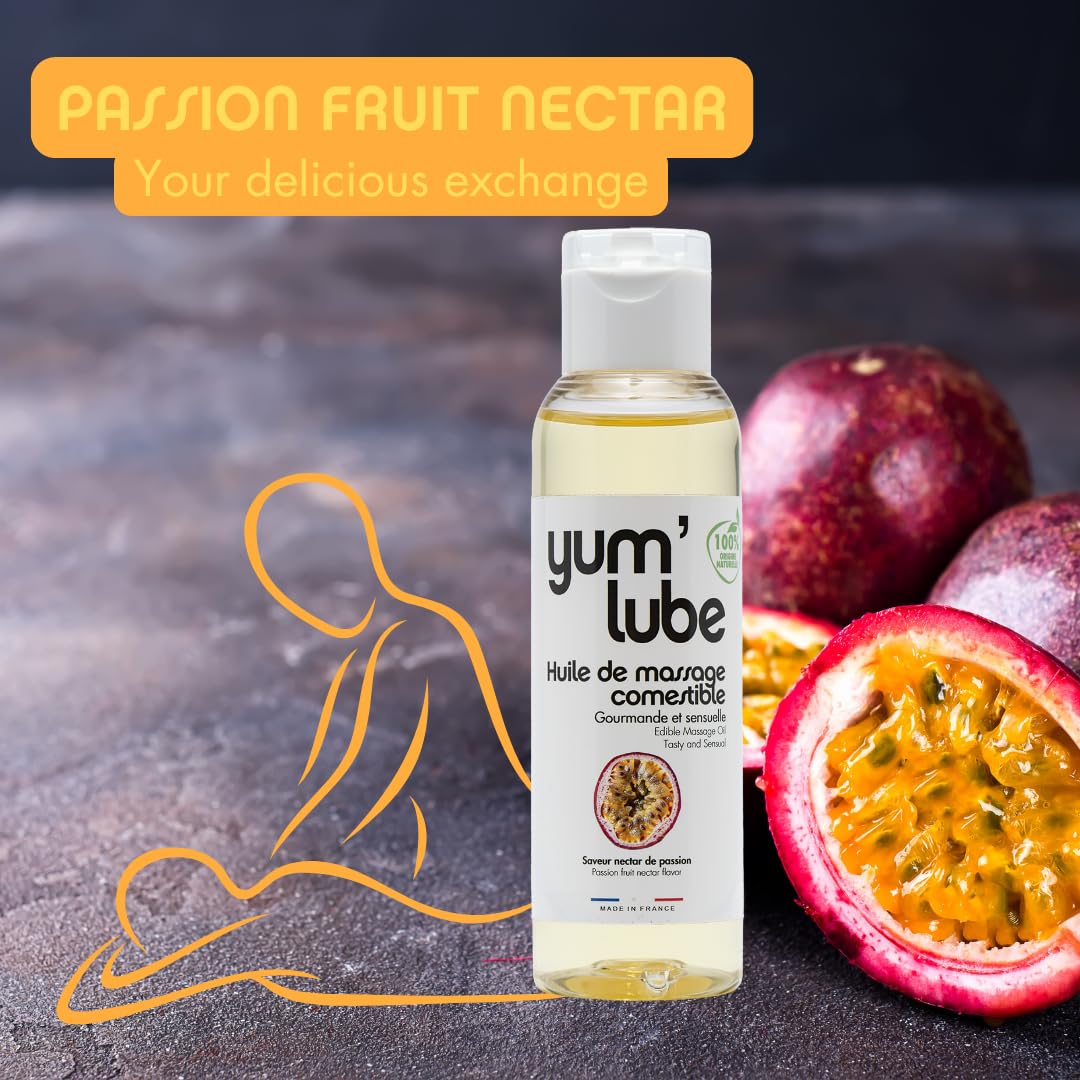 Yum'Lube | Body Oil & Massage Oil | Massage Oils for Date Night & Massage Therapy | Edible Passion Fruit Flavoured Sex Oil | Relaxing & Sensual Erotic Wellness for Couples | 100% Natural