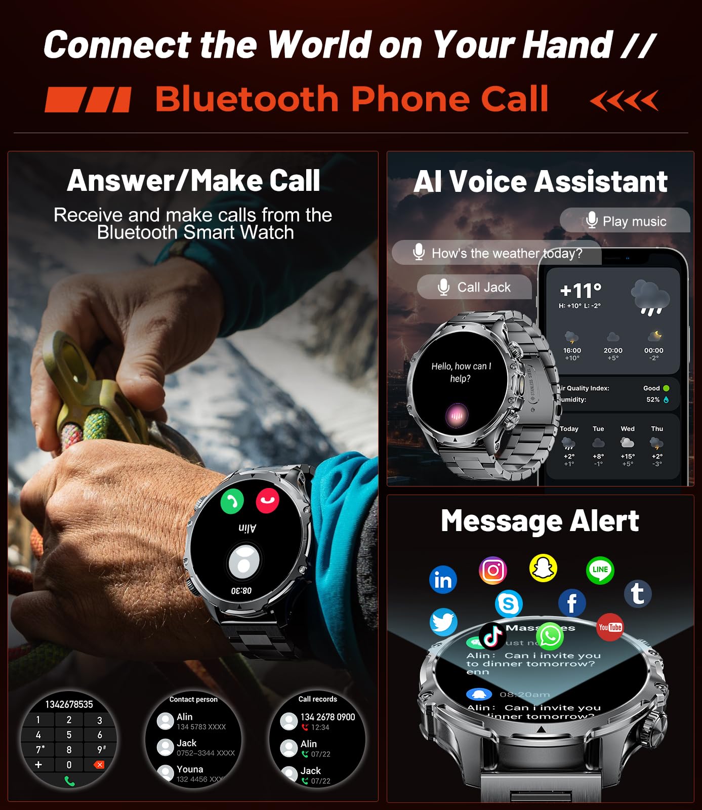 Military Smart Watch for Men with 800mAh and LED Flashlight, 1.85'' Smartwatch with Bluetooth Call/30+ Days Standby/Health Monitor, IP68 Waterproof Sport Tactical Fitness Tracker Watch for Android iOS