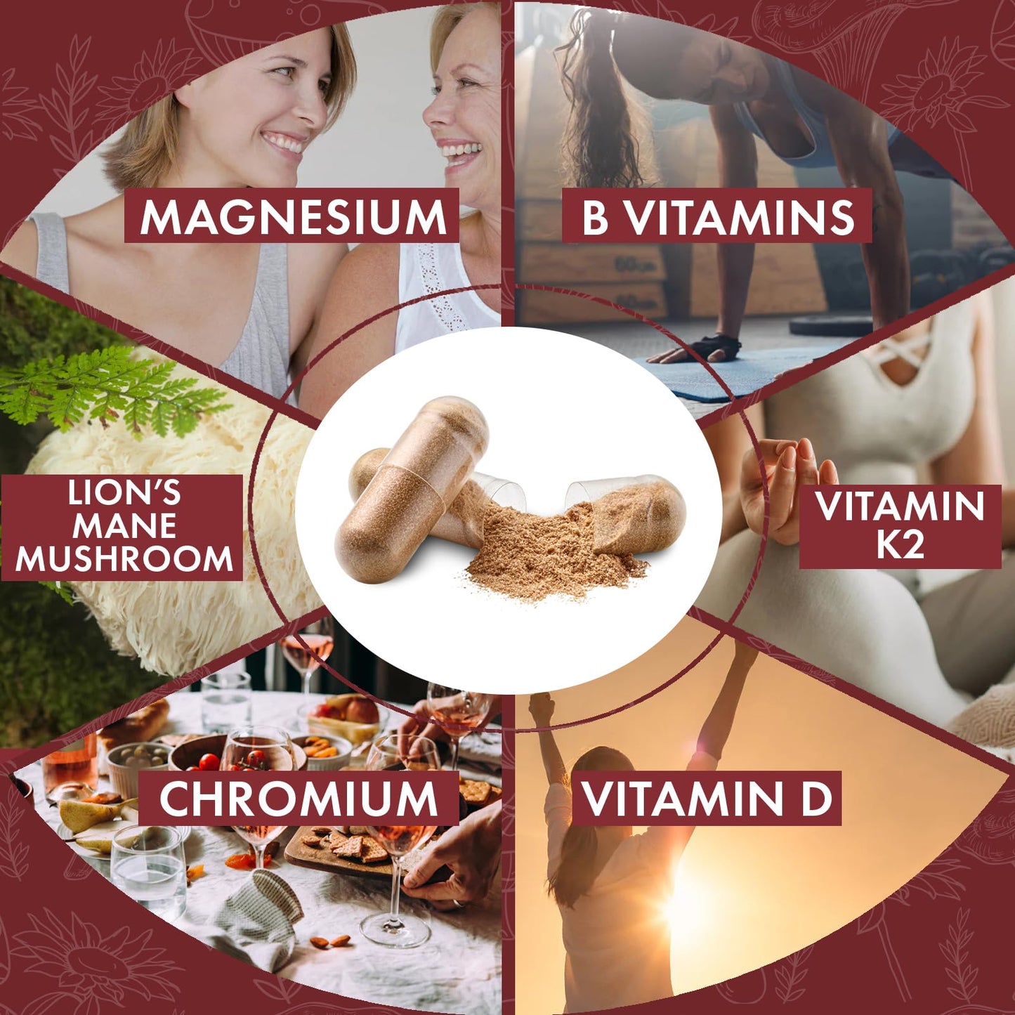 fabÜ Shrooms MENO & PERI - Lion's Mane Mushroom & Magnesium Supplements for Women During Menopause - Natural Perimenopause Support - Hormone Balance & Energy Support (60 Capsules)