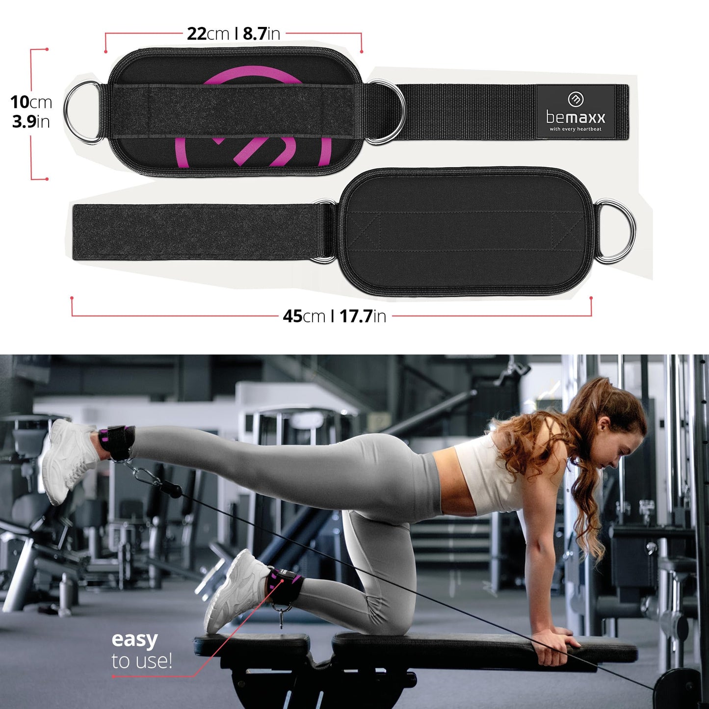 Ankle Straps Set for Cable Pulley Machine + Training Guide - 1 Pair One-Size Padded Foot Cuffs with Fastener for Workout | Leg Butt Glute Gym Fitness Sport Equipment, Women Men Footstrap Bodybuilding