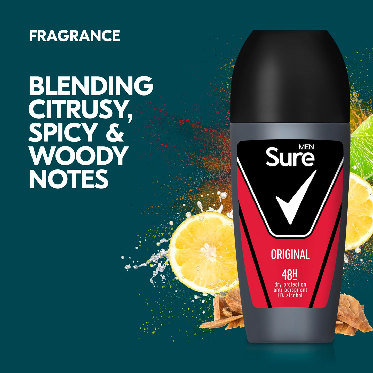 Sure Men Original Anti-Perspirant Roll On Men's Deodorant with MotionSense technology for 48 hour protection against sweat and odour 6x 50 ml