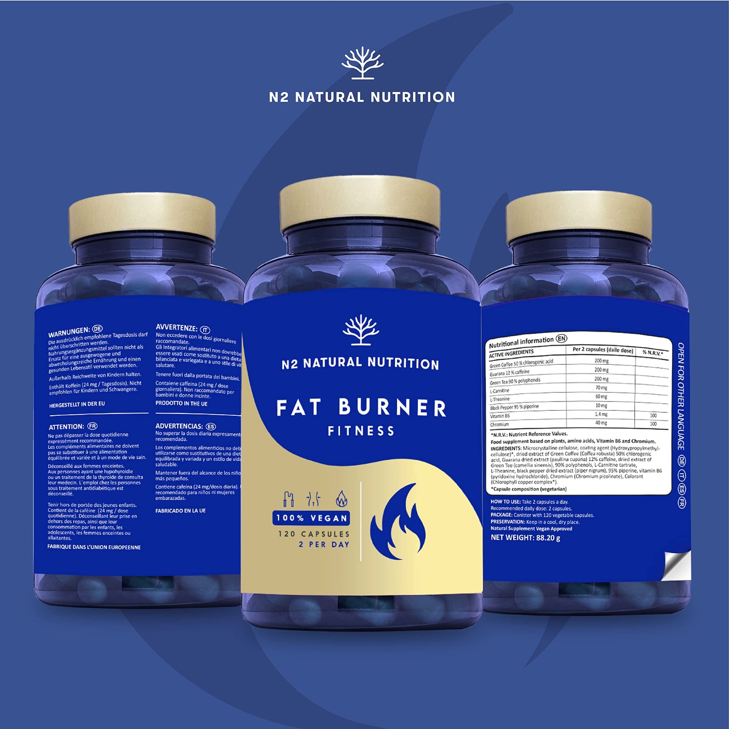 Best Fat Burner for Women and Men Weight Loss. Extreme Natural Thermogenic Slimming Pills. Energy Booster Pure 100% Natural Ingredients. 120 Vegetable Capsules.UK VEGAN Certified. N2 Natural Nutrition