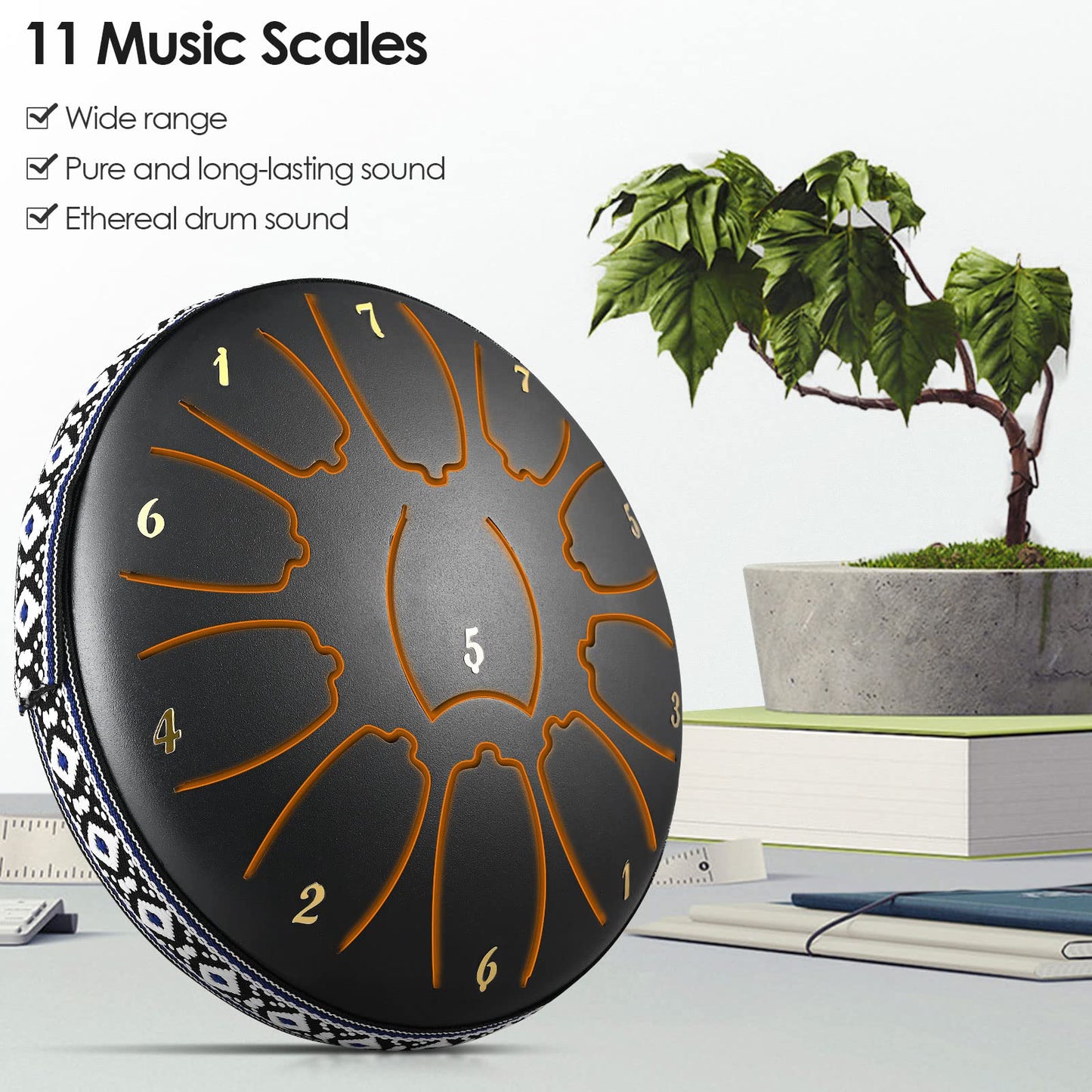 Do-Electr Steel Tongue Drum 6 Inch 11 Tone Tongue Drum Disc Drum, Steel Pan Tones Drum Hand Pan Drum with Pocket, Fingerpick, and mallets for Meditation Yoga Sound Healing