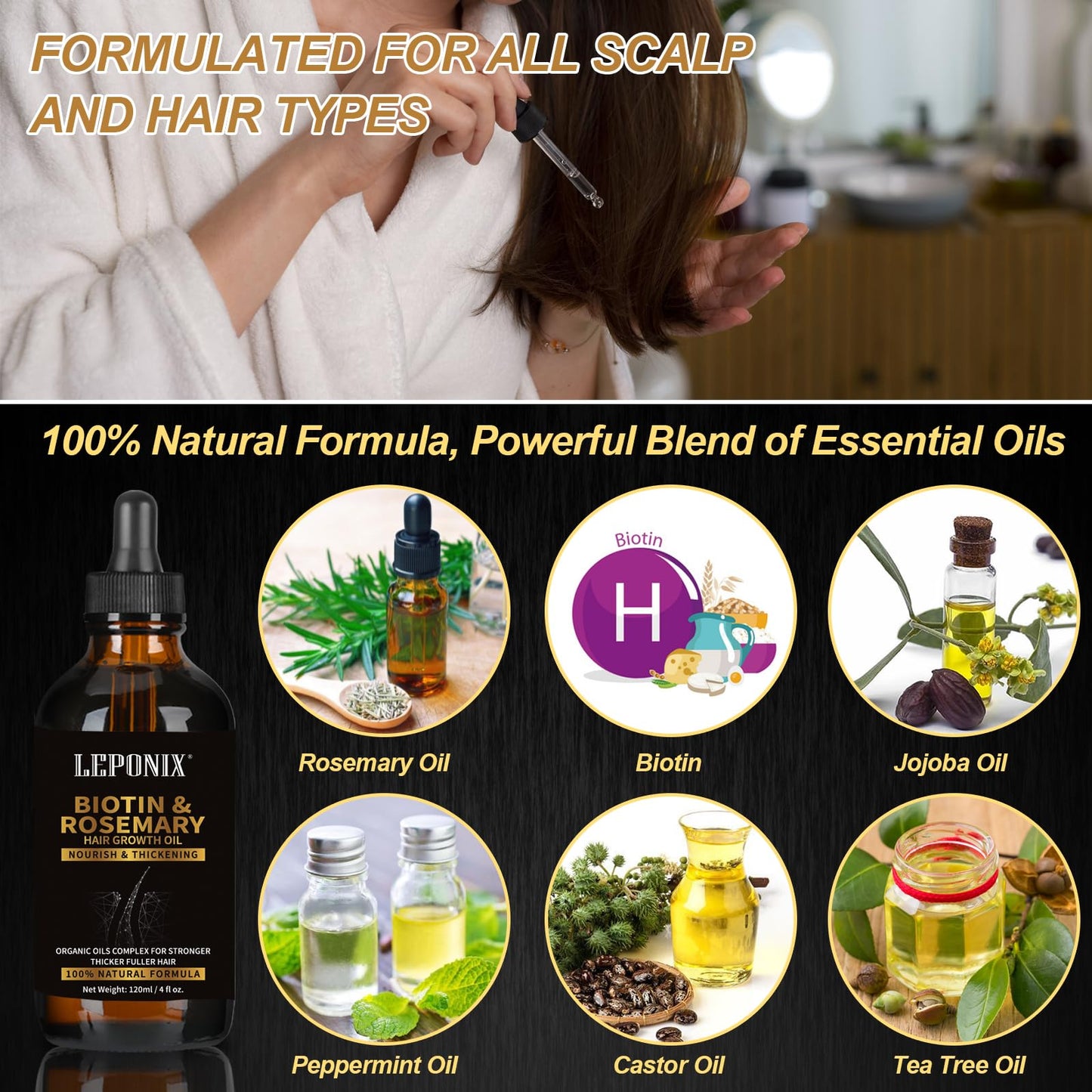 Rosemary Oil for Hair Growth, 120ml Diluted Rosemary Oil Hair Growth Serum with Derma Roller & Scalp Massager Hair Thickening Products Hair Loss Treatment for Men Women, Stocking Fillers