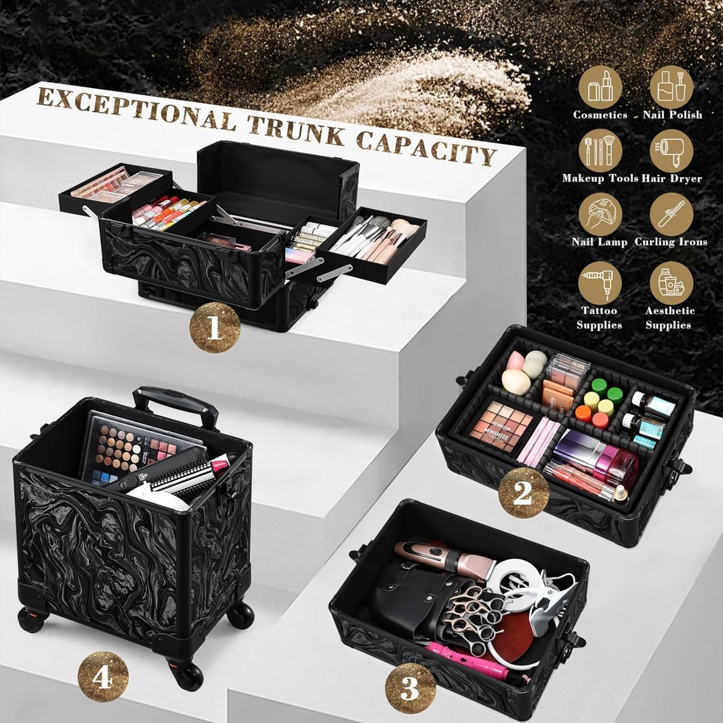 Stagiant 4-in-1 Makeup Trolley Vanity Case – Alpine Black