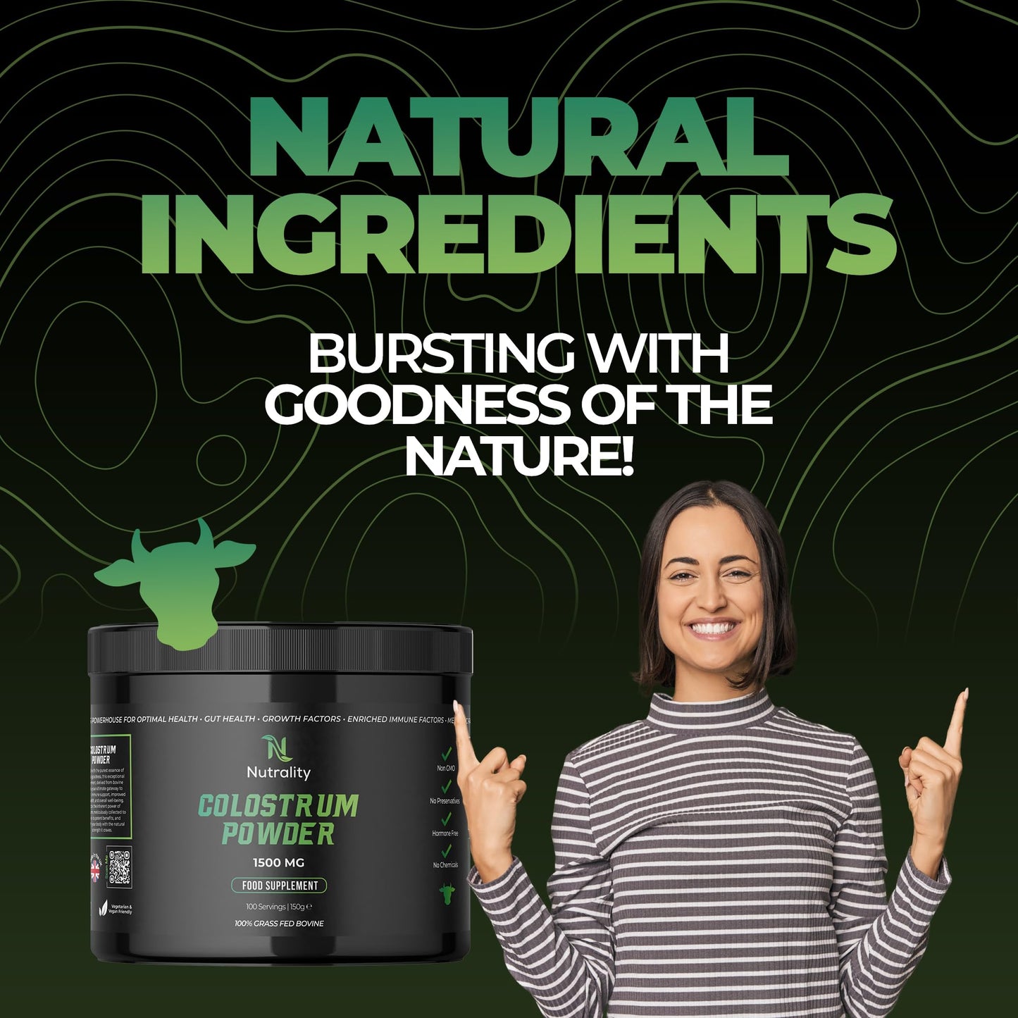 Nutrality 100% Bovine Colostrum Powder 1500mg | for Gut Health & Immune Support | Colostrum Supplement for Men & Women | Gut Health Supplements for Energy, Gut Repair & Human Parasite Detox