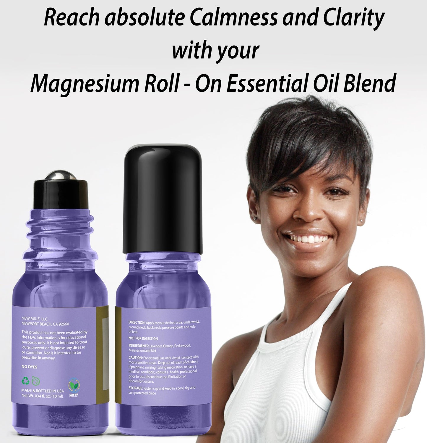 Calm Magnesium Roller Lavender Orange Cedarwood Essential Oil Roll On Blend Calming Aromatherapy Stick Self Care Products Relaxation Stress Relief Gifts for Women Destress Perfect Stocking Stuffers