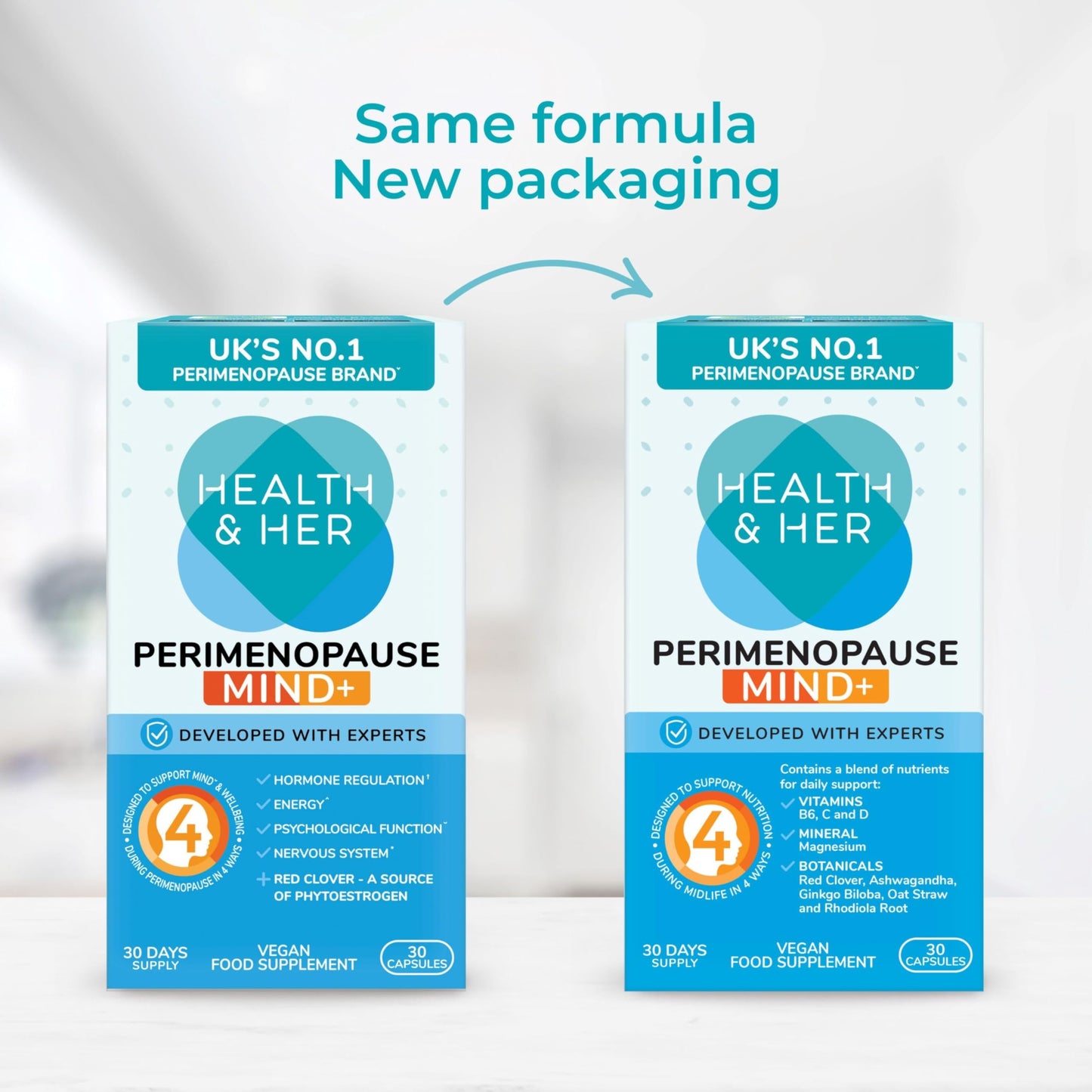 Health & Her Perimenopause Mind+ Supplements for Women - with Red Clover, Ashwagandha, Gingko Biloba - 1 Month Supply, 30 Capsules - Vegan & Gluten Free