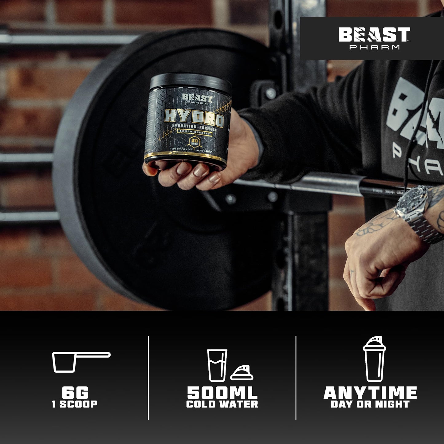 Beast | Electrolytes Powder | Sport & Running Hydration Electrolytes Drinks | 360g/60 Servings | Eddie Hall's Hydro | Rehydration and Energy | Lemon Sherbet