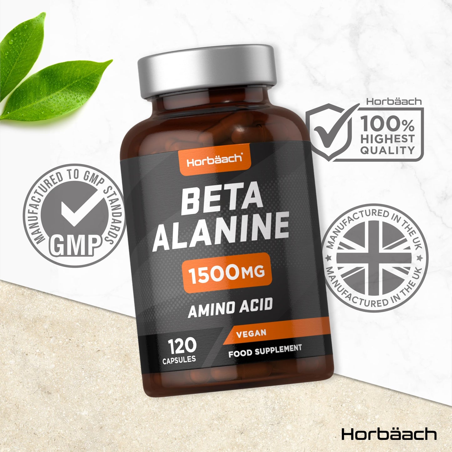 Beta Alanine 1500mg | 120 Vegan Capsules | Premium Amino Acid Supplement for Men & Women | by Horbaach