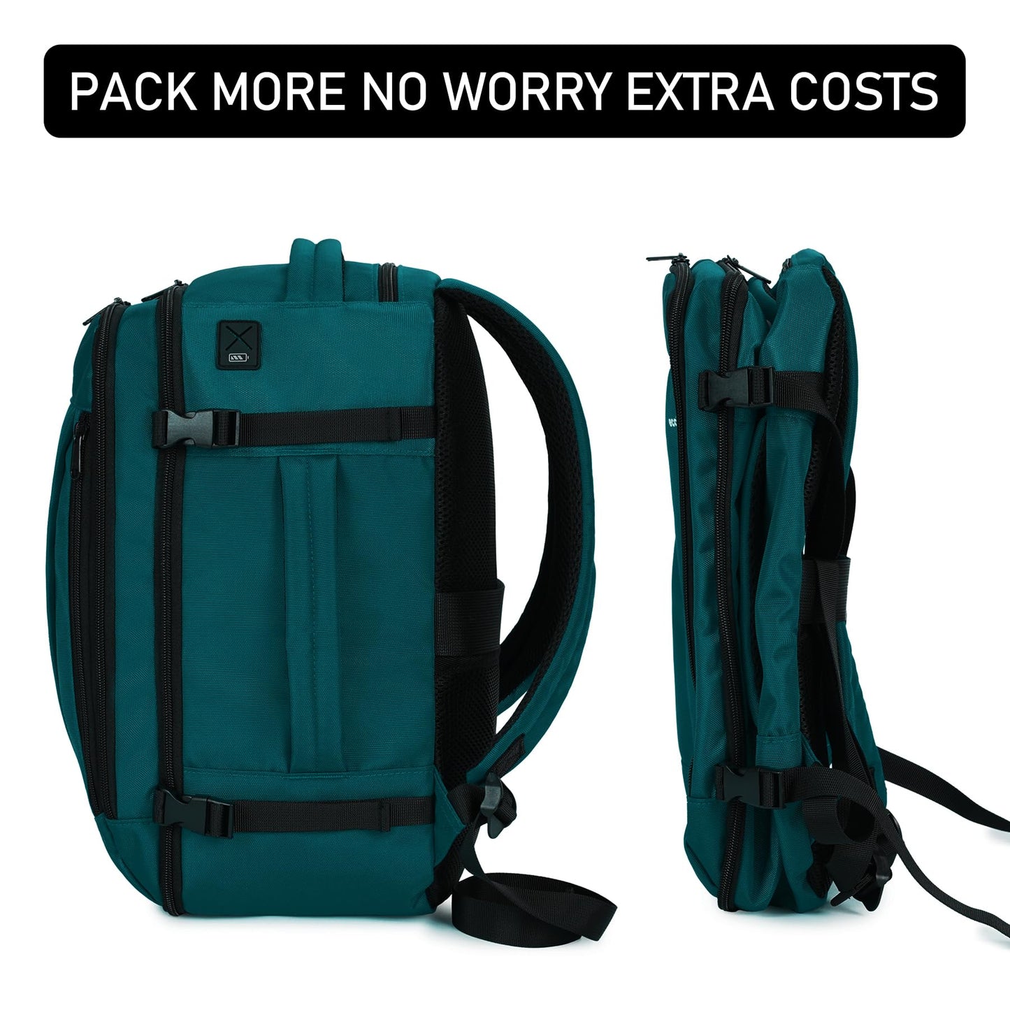 ECOHUB Ryanair Cabin Bag 40x20x25 Underseat Travel Bag 9 Pockets Hand Luggage Backpack Recycled PET Eco Friendly Rucksack for Women & Men Carry on Bag with USB Port, 20L,Blue Green