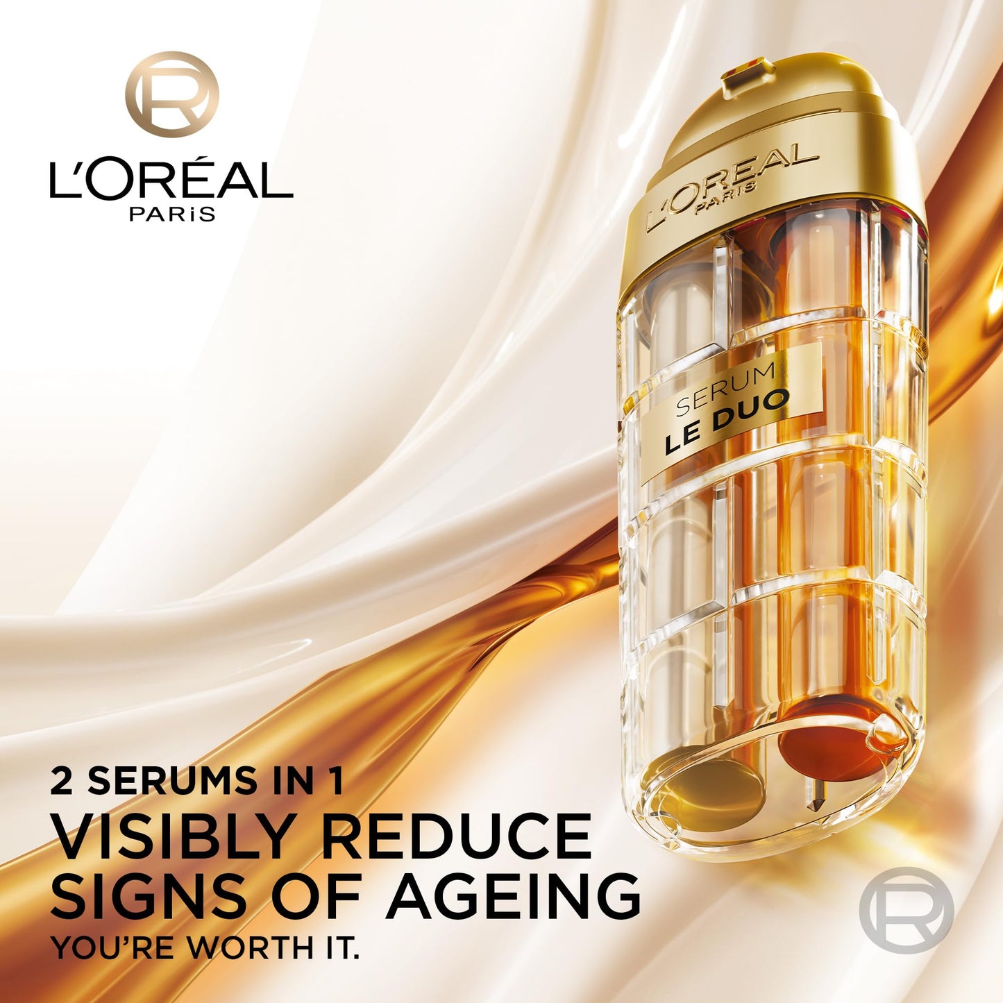L’Oréal Paris Age Defying Serum Le Duo, Collagen Peptide Booster and Vitamins B3 & C*, Instant Firmness & Radiance, Clinically proven to reverse the look of up to 5 years of wrinkles*, 30ml