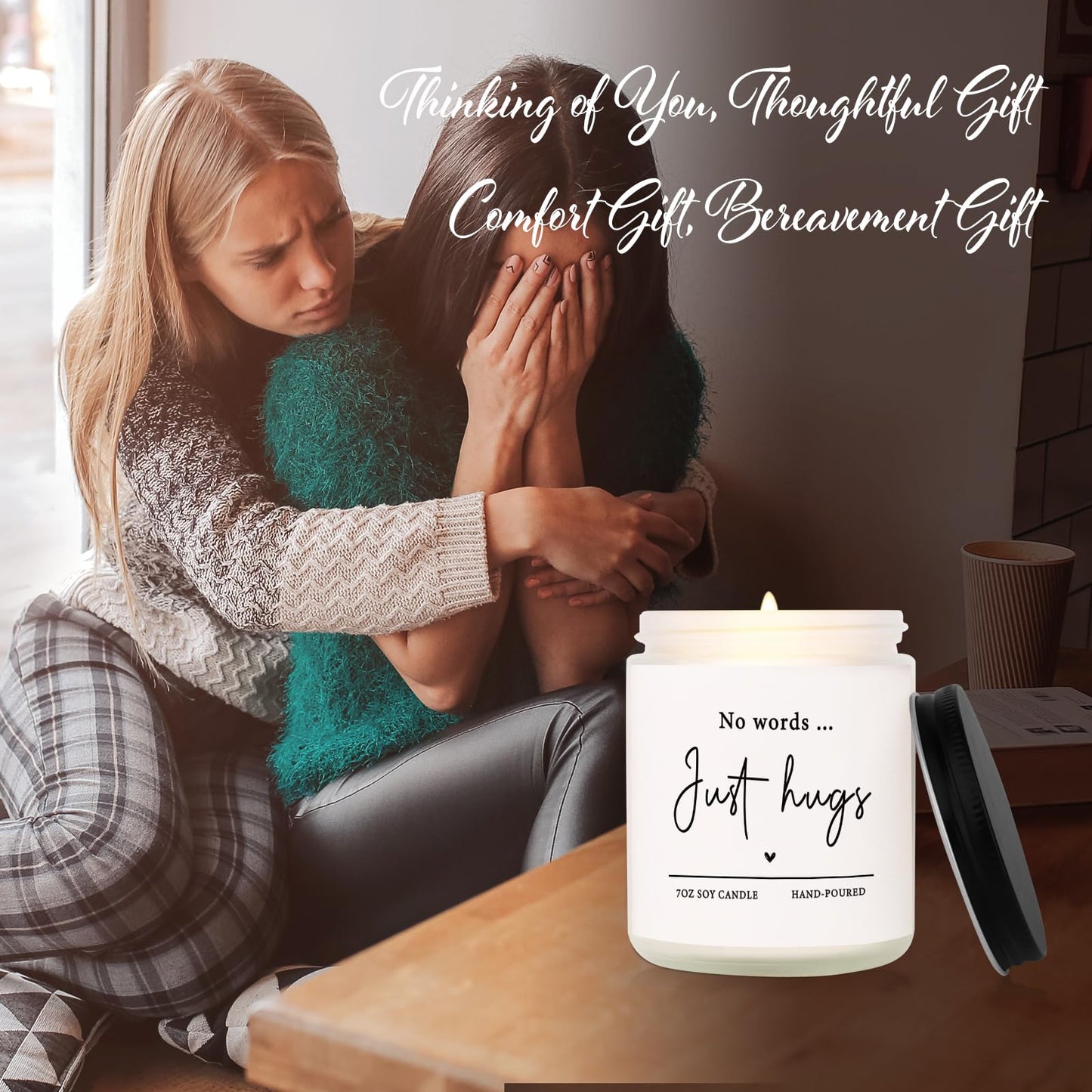 Leebbsin Sympathy Gift- No Words Just Hugs Candle Handmade Lavender- Bereavement/Thinking of You Gifts, Condolence/Cheer Up/Get Well Soon Gifts for Women Men, Comfort, Hug Gift, 7oz