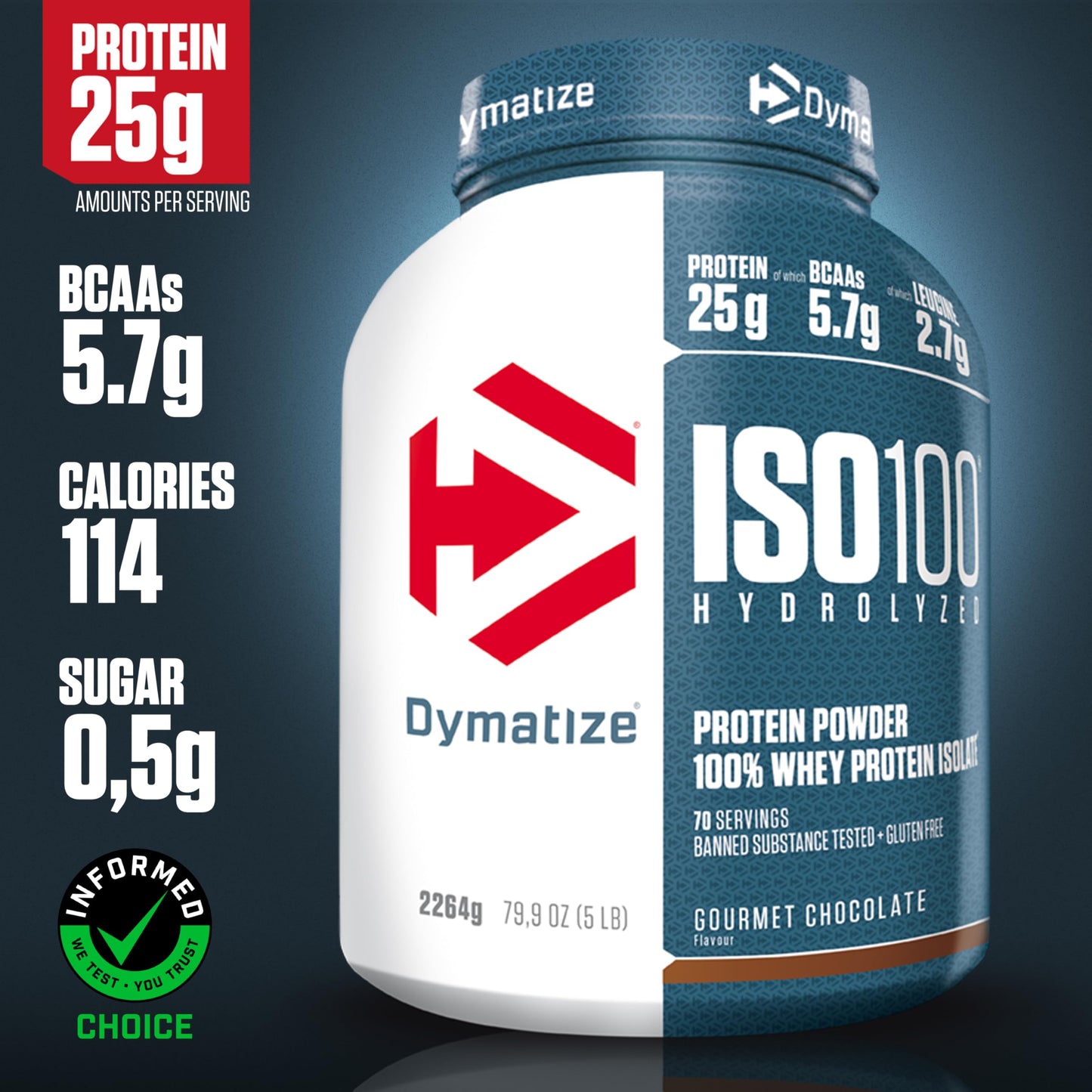 Dymatize ISO 100 Hydrolyzed Gourmet Chocolate 100 2264g - Whey Protein Hydrolysat + Isolat Powder