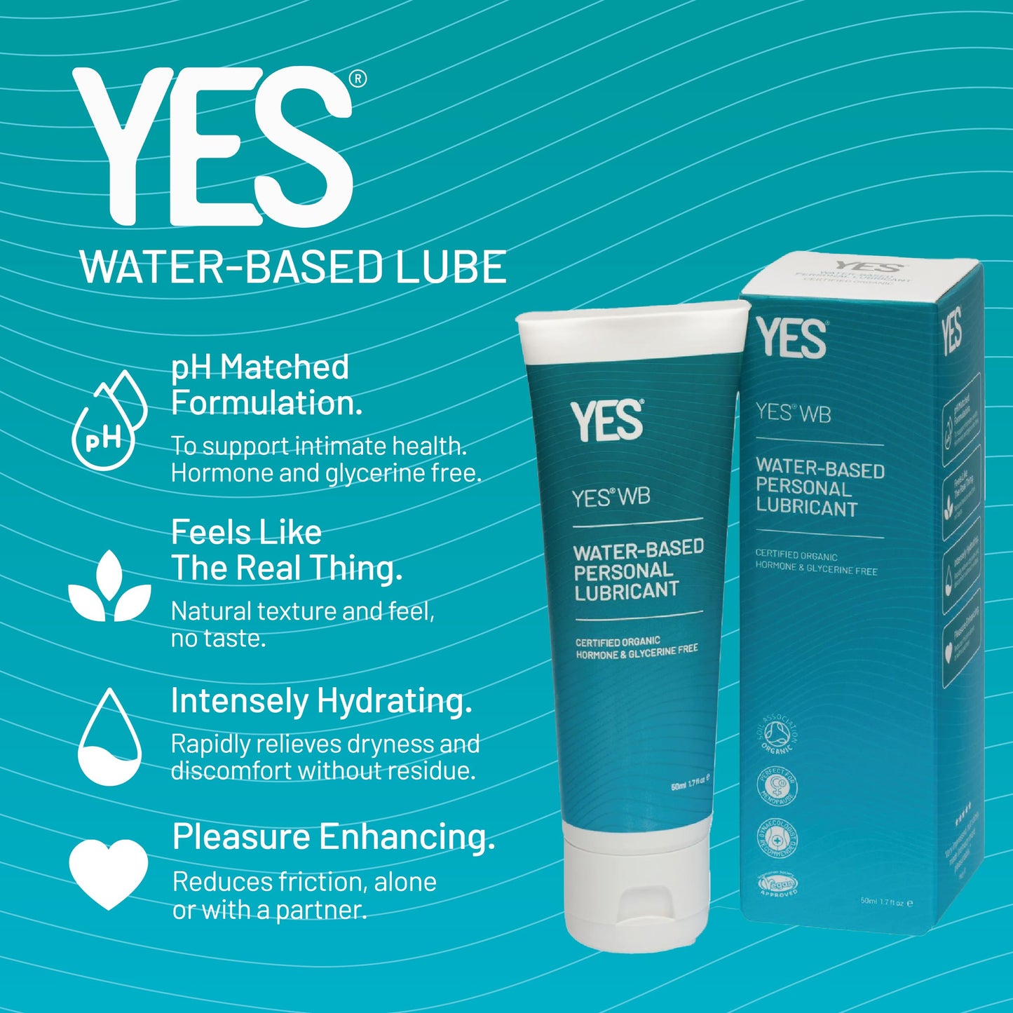 YES WB Water-Based Personal Lubricant | Intensely Hydrating Water-Based Lube | Certified Organic | Made Without Hormones or Glycerine | pH Matched (100ml)