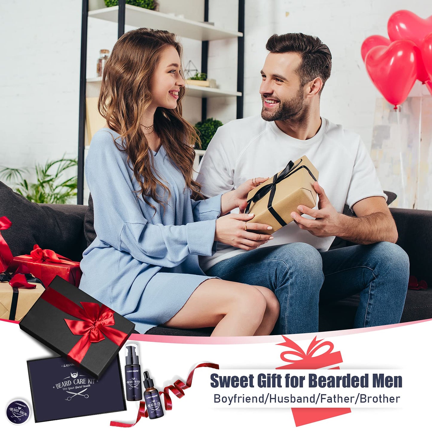 Beard Care Kit for Men, Father’s Day Gifts for Dad, LIONMANE Beard Grooming Kit-Beard Balm,Beard Wash & Oil,Comb,Brush,Scissors, Hair Thinning Comb,Anniversary Birthday Gifts for Him/Husband/Boyfriend