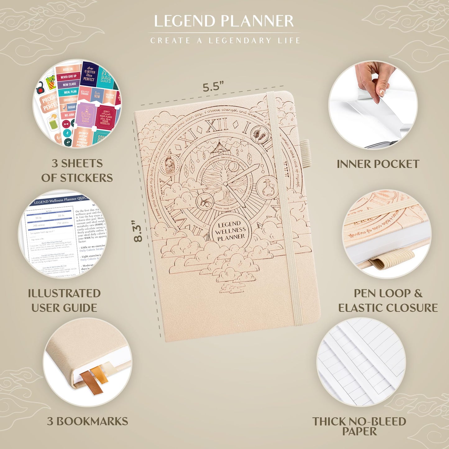 Legend Wellness Planner & Food Journal – Daily Diet & Health Journal with Exercise & Weight Loss Tracker – Nutrition Diary, 6 Months (Seashell)