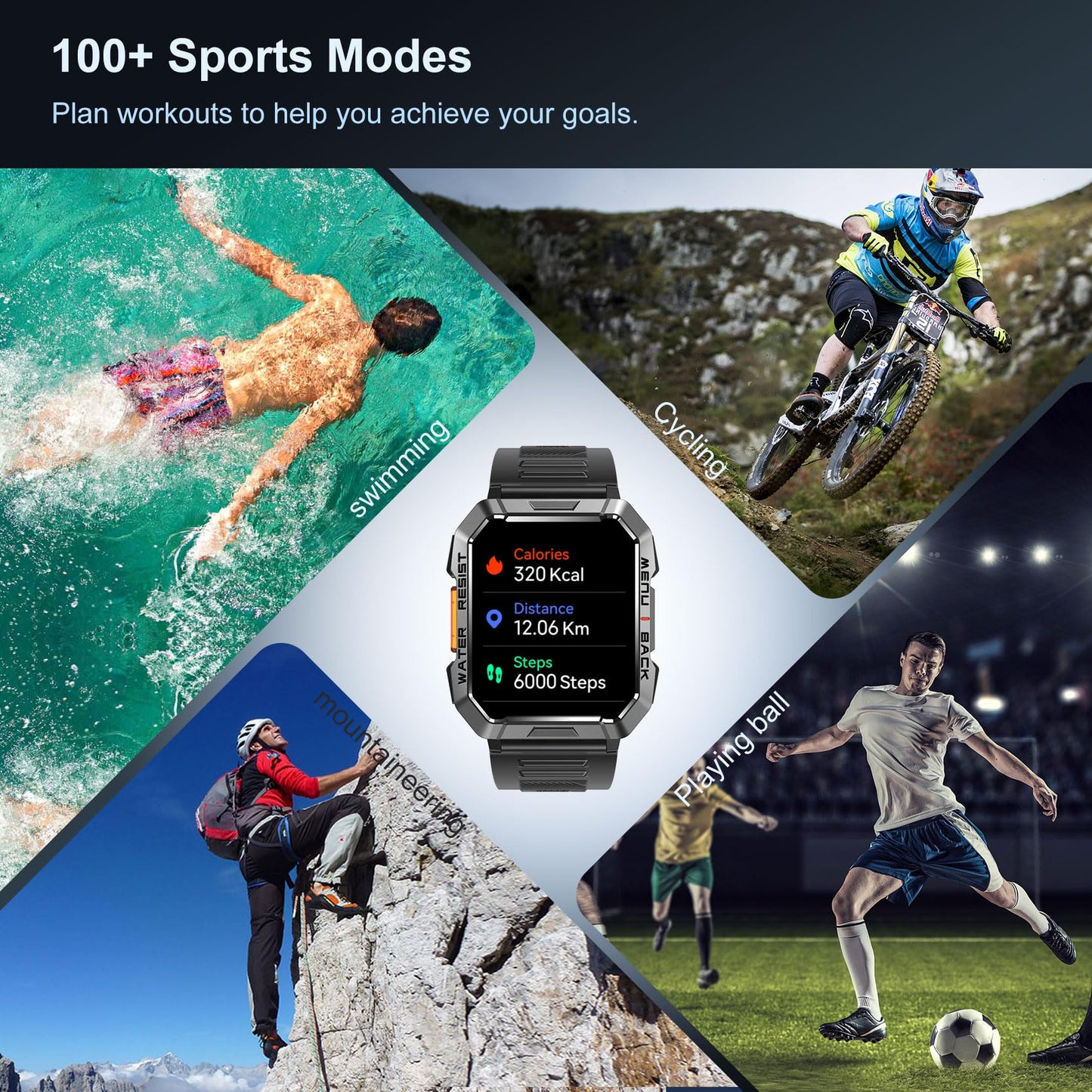 Blackview Military Smart Watch for Men - Answer/Make Calls, 2.01" Outdoor Sports Fitness Tracker with 900mAh Battery/Flashlight/Compass/Heart Rate/SpO2/Sleep, 120+ Sports Smartwatch for Android iOS