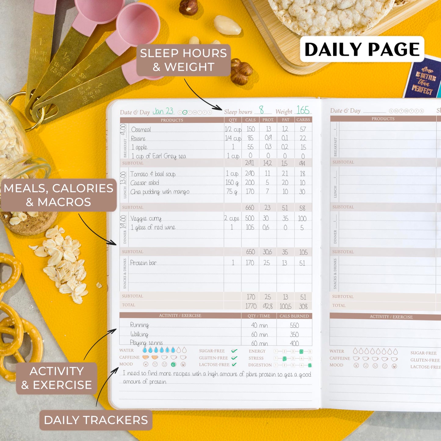 Legend Wellness Planner & Food Journal – Daily Diet & Health Journal with Exercise & Weight Loss Tracker – Nutrition Diary, 6 Months (Seashell)