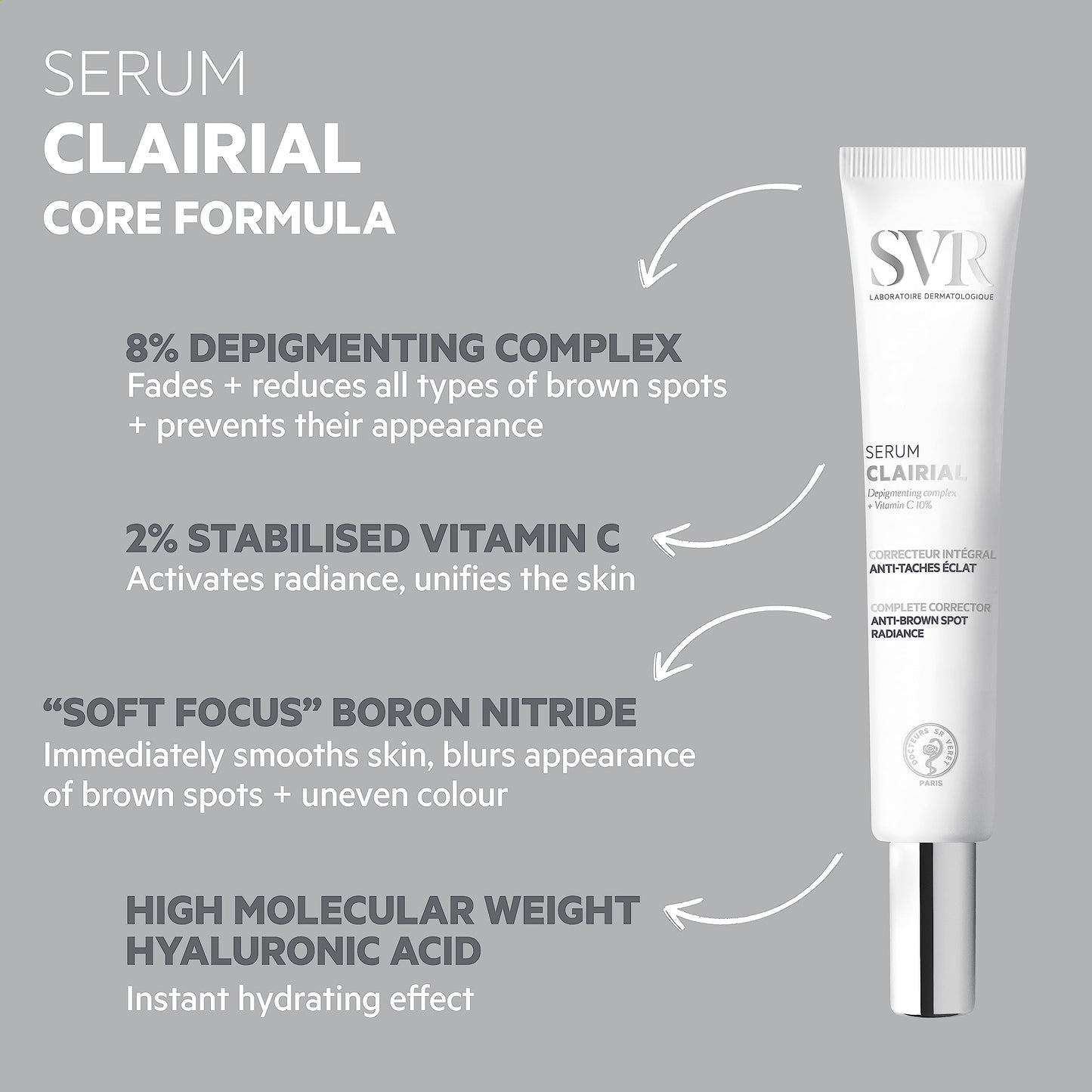 SVR CLAIRIAL Hyperpigmentation, Dark Spot Serum, Radiance Booster and Complexion Corrector, 30ml (Tube with canula)