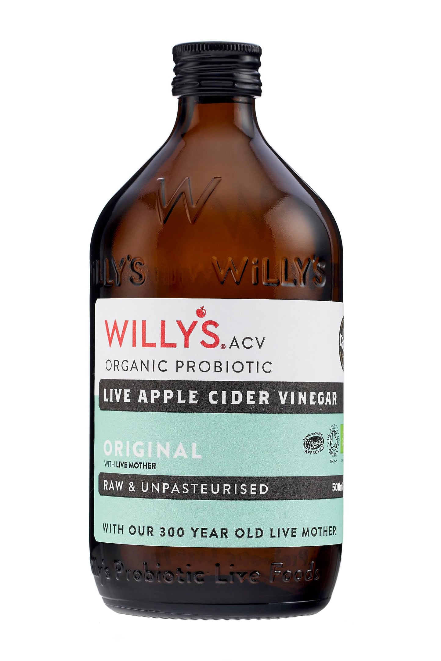 WILLY'S Apple Cider Vinegar with Live Mother Bundle - Probiotics For Detox & Gut Health - 5L Refill Bag In Box, 500ml Glass Bottle, Tea Towel & Pour Spout