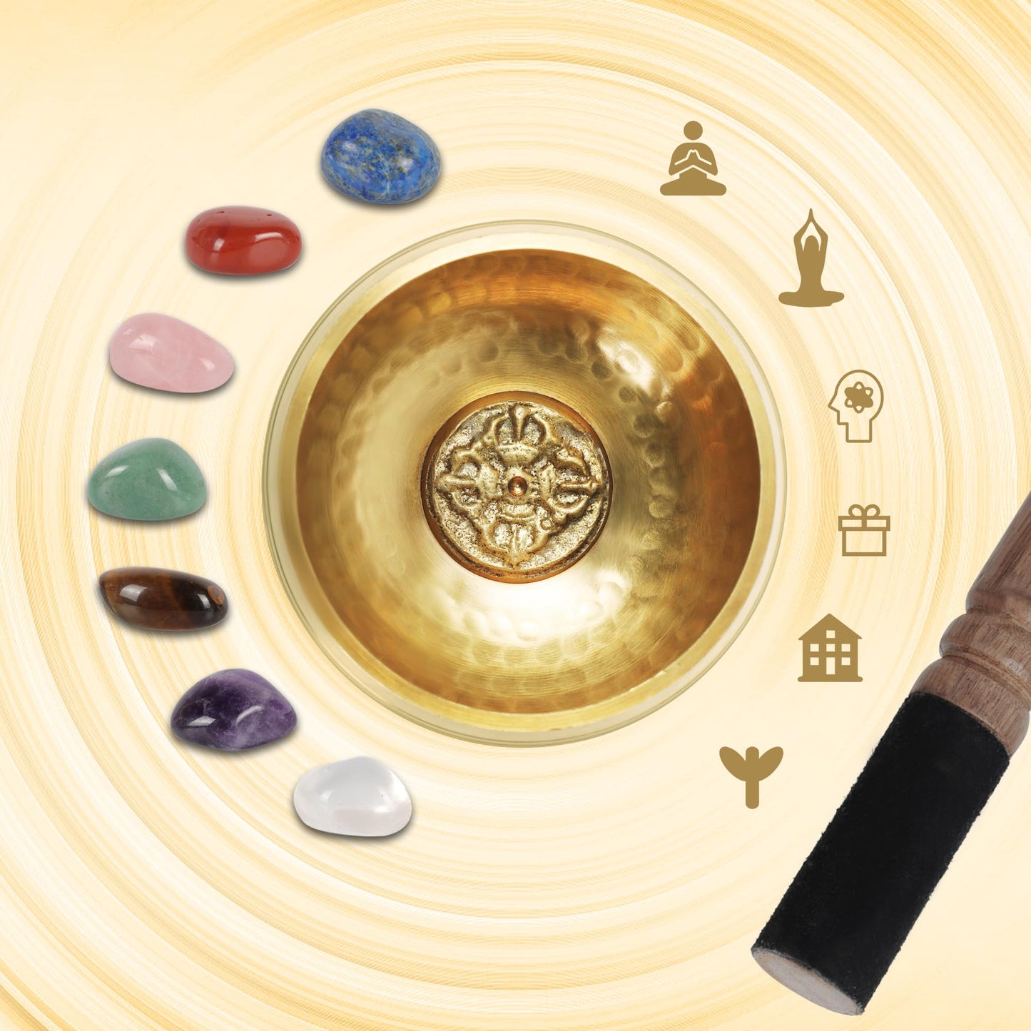 DiDiBirDi 3.14In Tibetan Singing Bowl Set 7 Chakra Crystal Stones Handmade in Nepal for Meditation,Mindfulness and Relaxations