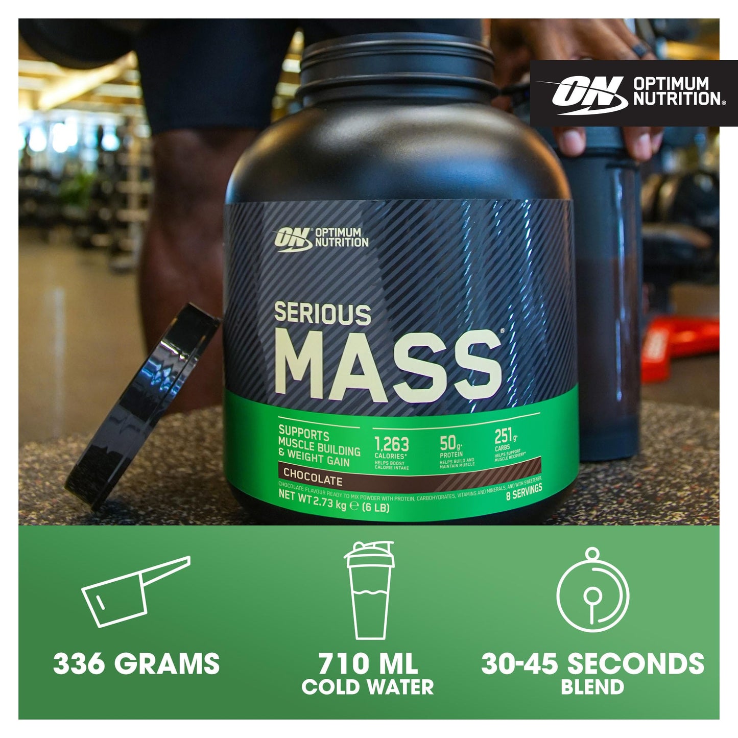 Optimum Nutrition Serious Mass Protein Powder High Calorie Mass Gainer with Vitamins, Creatine and Glutamine, Chocolate, 16 Servings, 5.45 kg